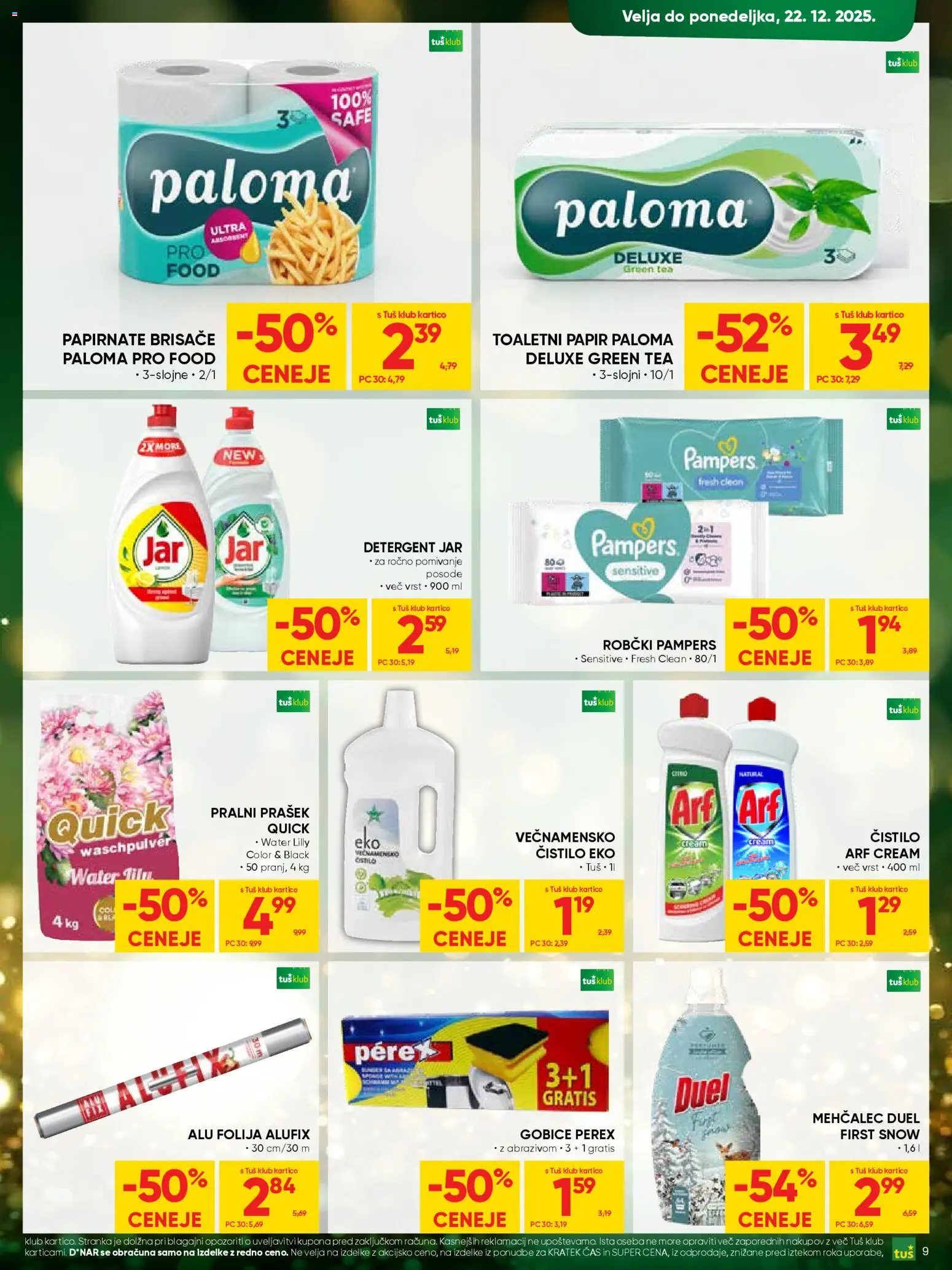 Novi Tuš katalog ponudbe – veljaven od 17.12.2025 | Stran: 9 | Izdelki: Pralni prašek, Papirnate brisače, Robčki, Folija