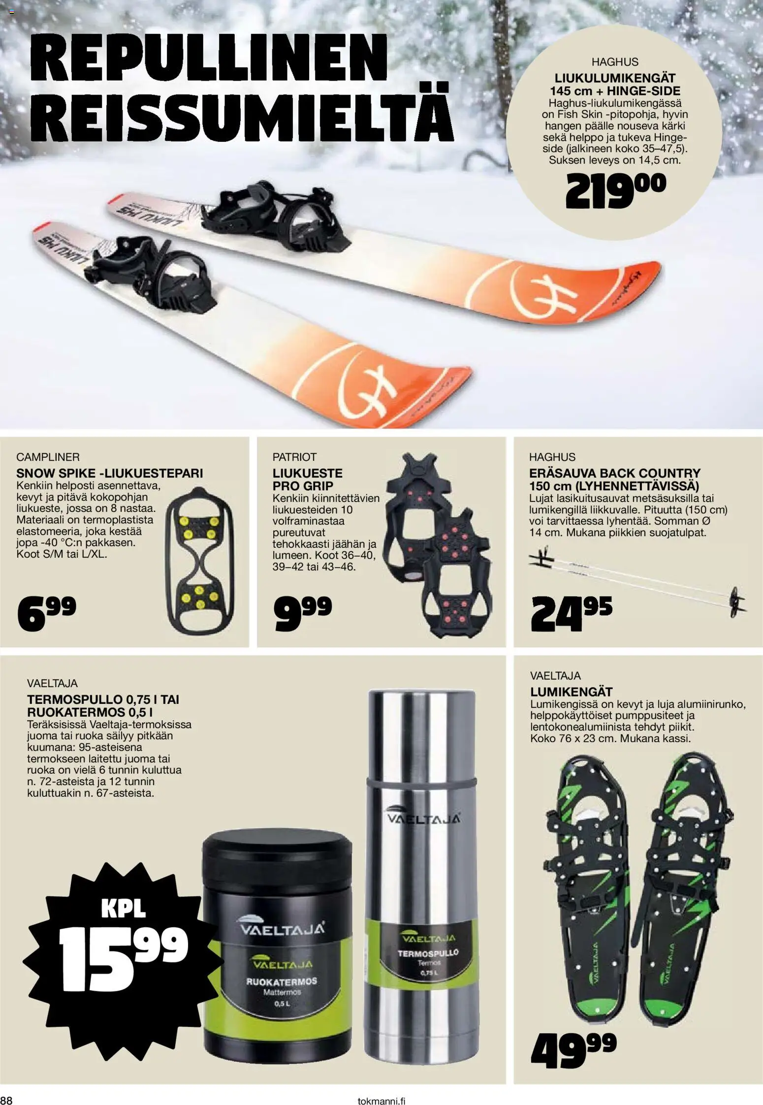 Tokmanni - Joulukuvasto 2025 – voimassa 30.10.2025 alkaen | Sivu: 88 | Tuotteet: Lumikengät, Voi, Termospullo