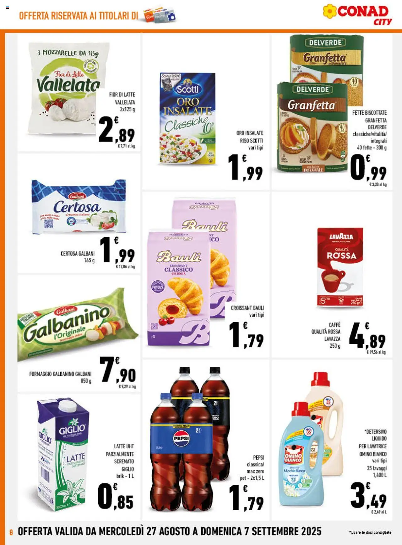 Volantino Conad del 27.08.2025 | Pagina: 8 | Prodotti: Mozzarella, Latte, Lavatrice, Lavazza