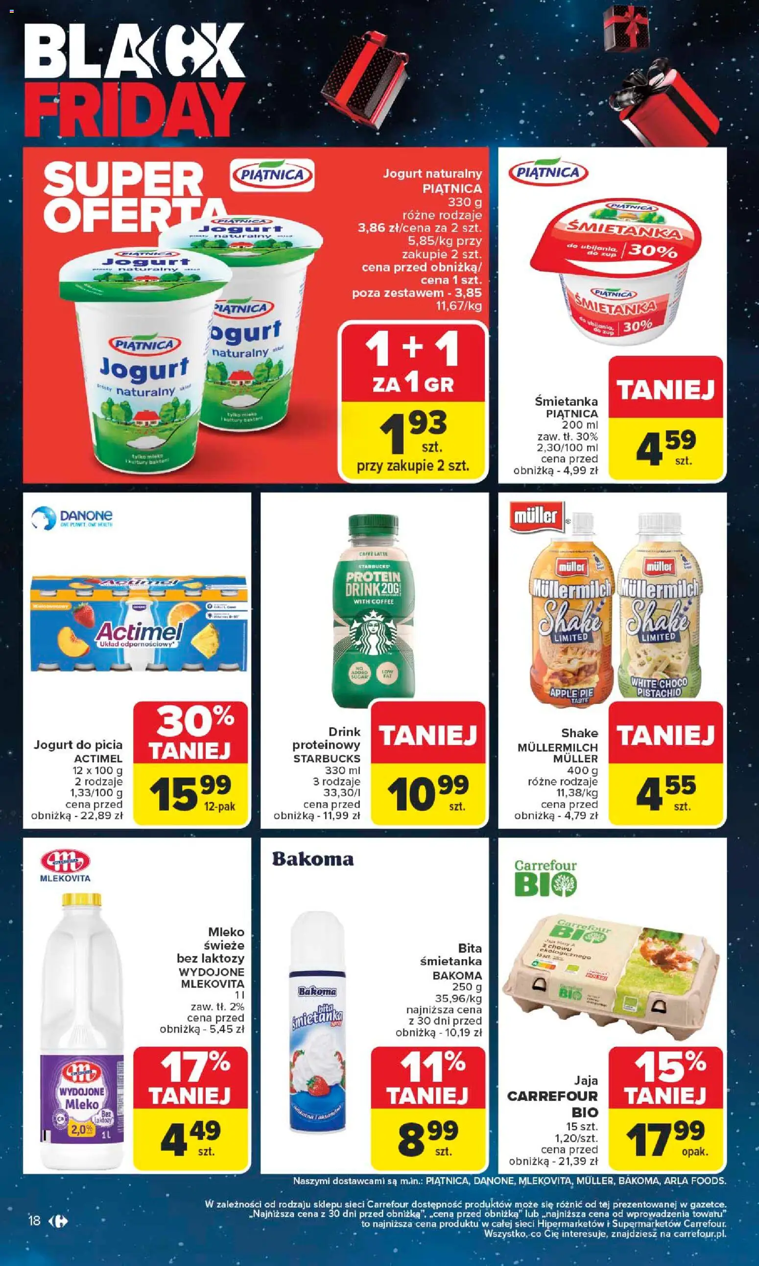 Carrefour Black Friday od 24.11.2025 | Strona: 18 | Produkty: Bez laktozy, Jogurt naturalny, Mleko, Jogurt