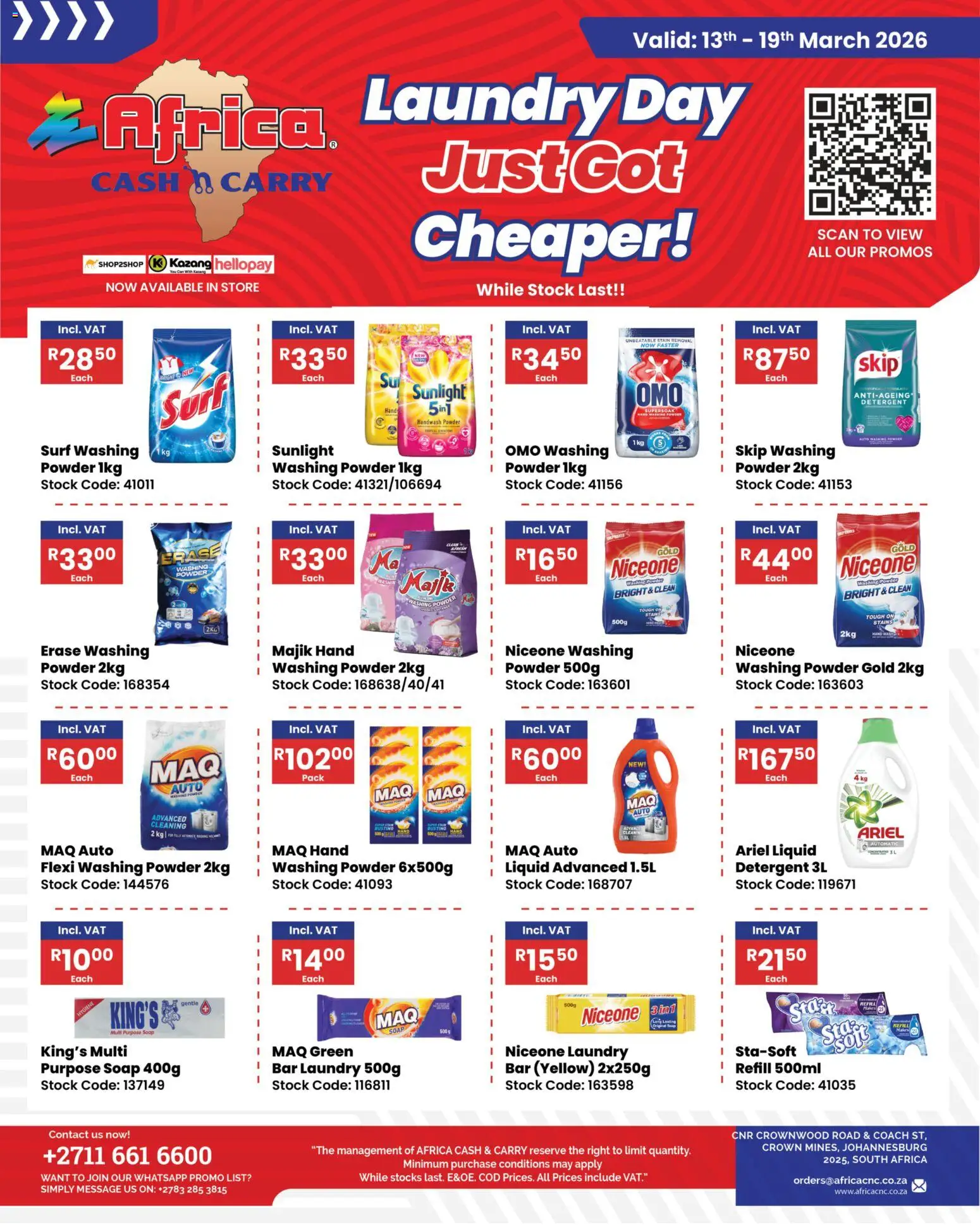 New Africa Cash & Carry catalogue – valid from 13.03.2026 | Page: 1 | Products: Handwash, Soap, Washing powder, Detergent
