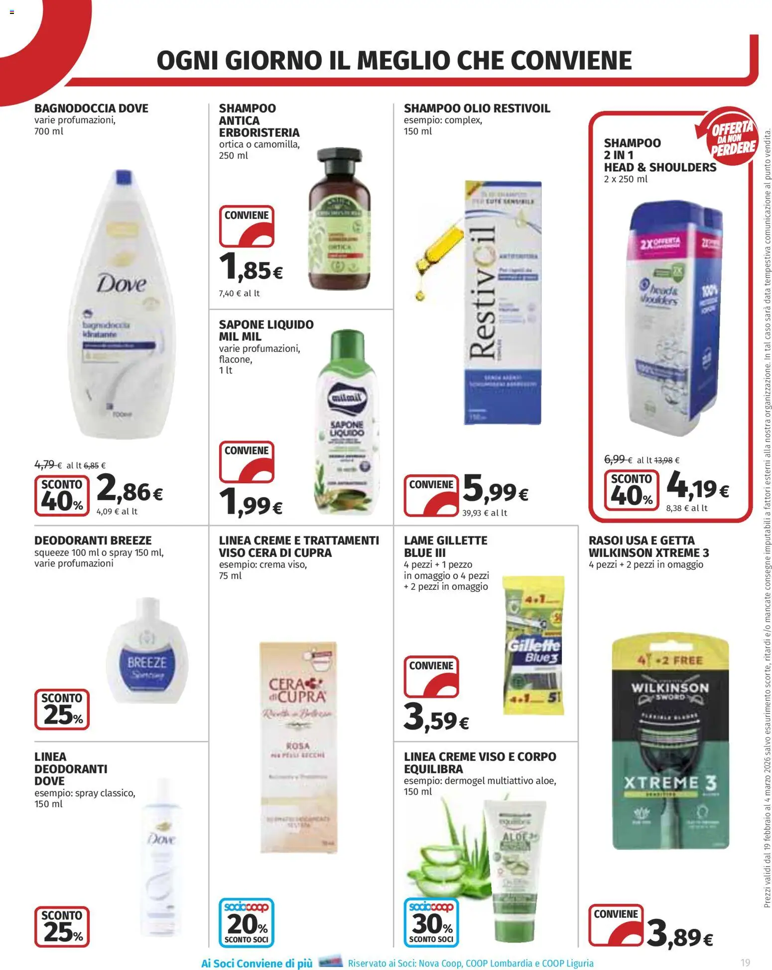 Volantino COOP del 19.02.2026 | Pagina: 19 | Prodotti: Shampoo, Crema, Sapone, Olio