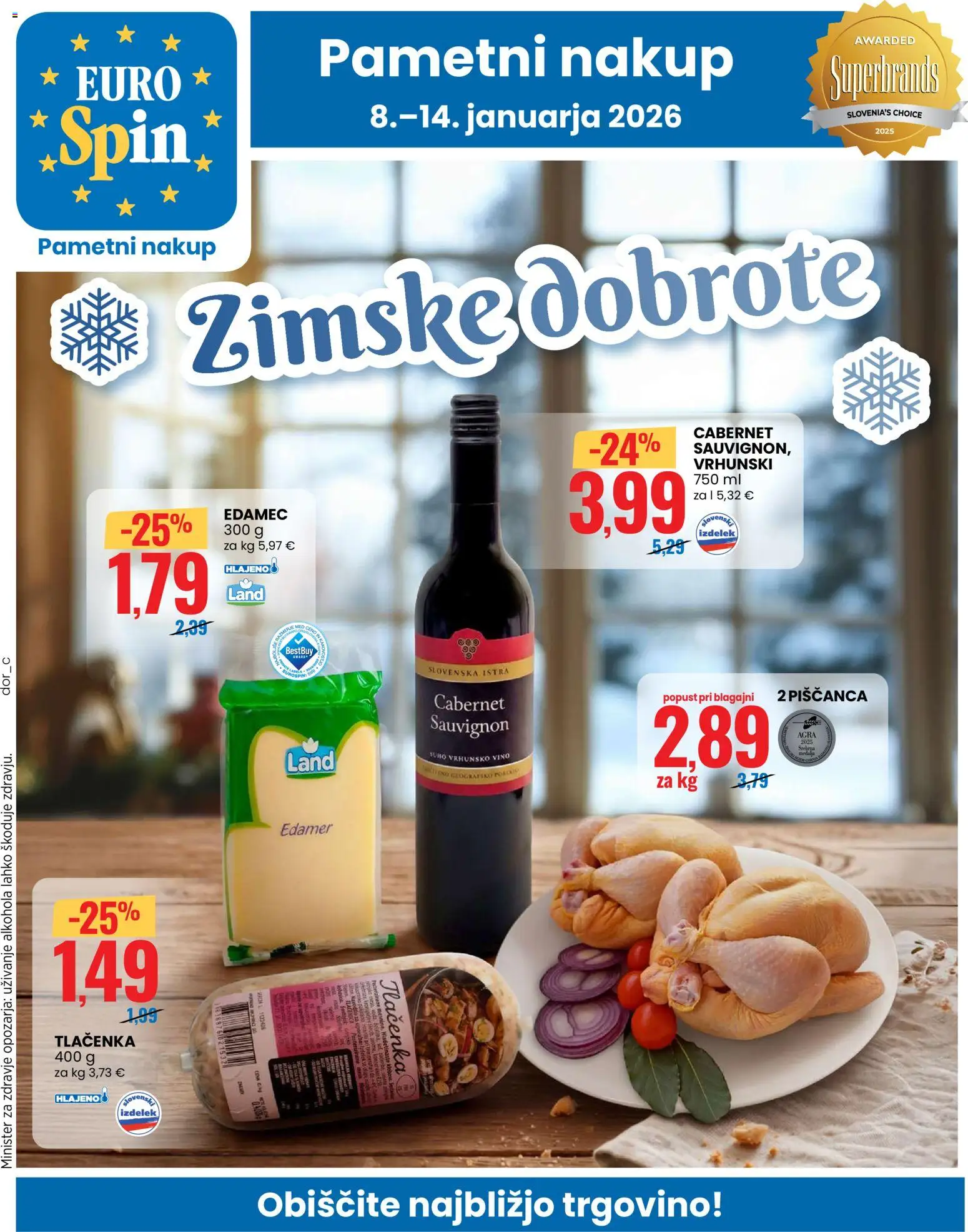 Novi Eurospin katalog ponudbe – veljaven od 08.01.2026 | Stran: 1 | Izdelki: Edamec, Vino