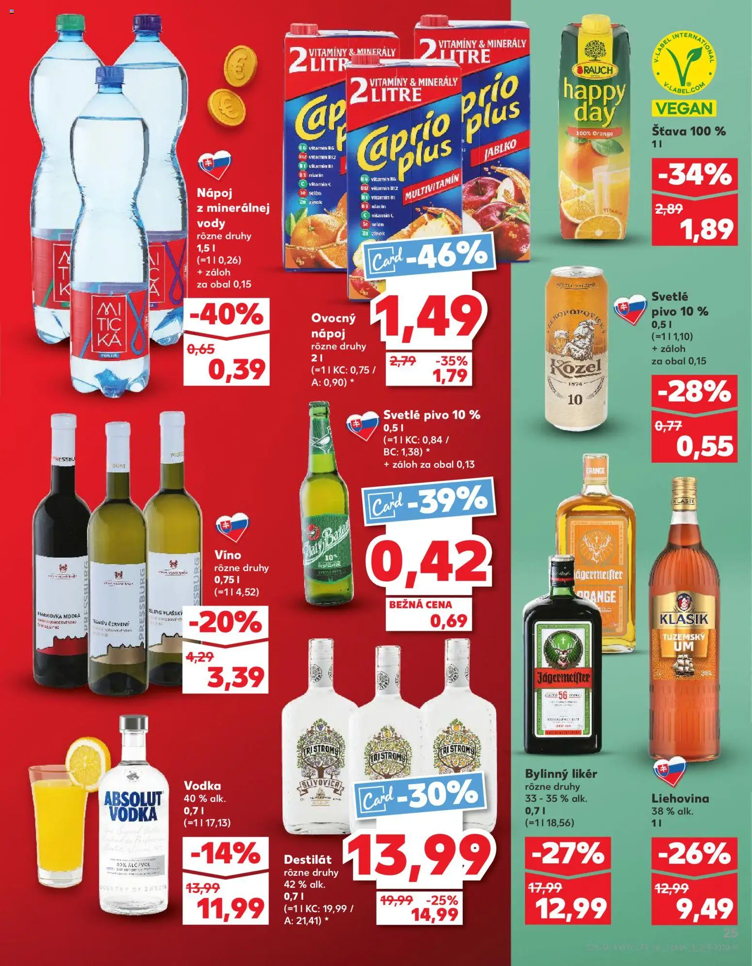 Nové Kaufland akcie – leták je platný od 23.04.2026 | Strana: 25 | Produkty: Jägermeister, Zlatý Bažant, Absolut vodka, Destilát