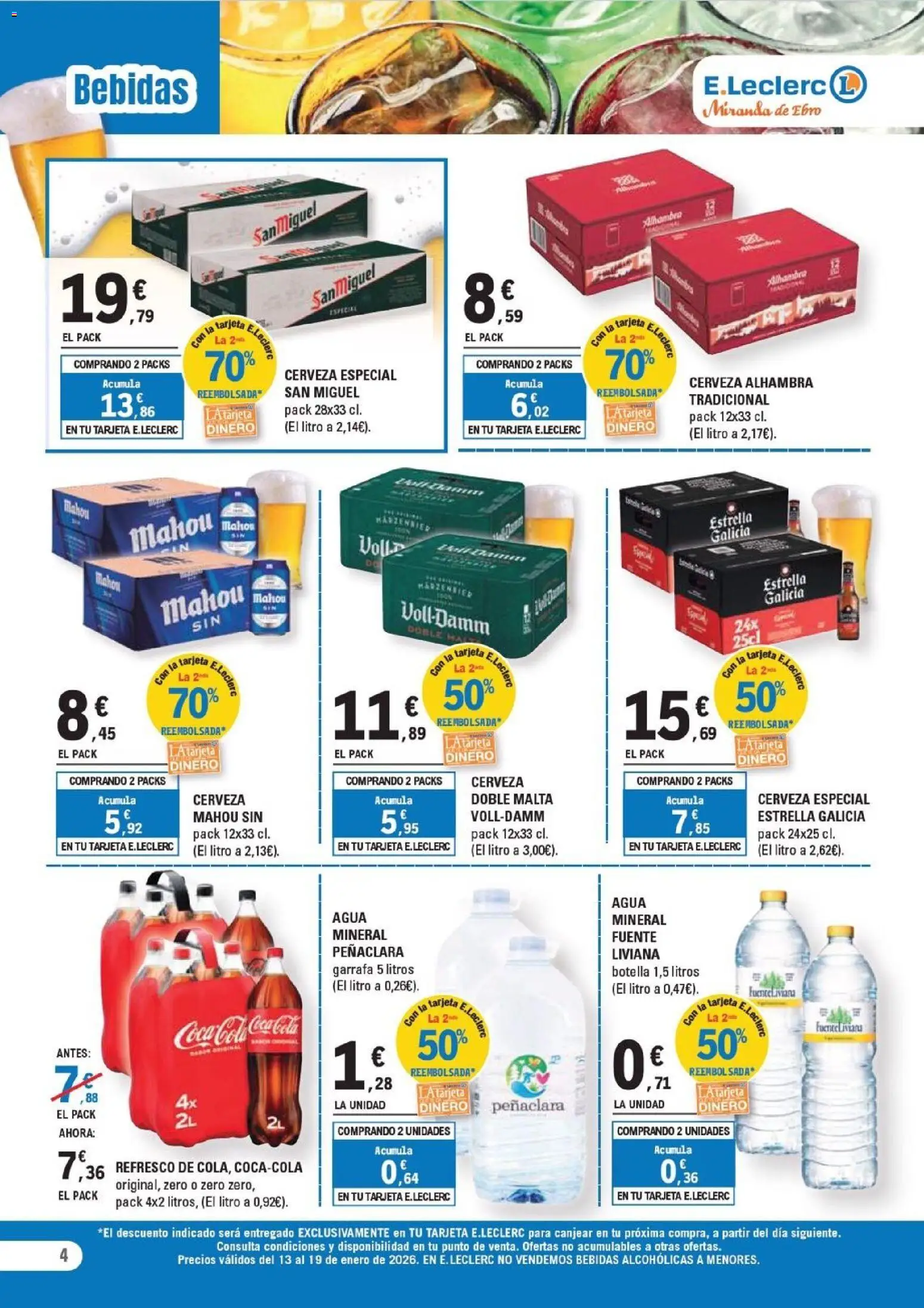 E.Leclerc folleto │ válido desde el 13.01.2026 | Página: 4 | Productos: Cerveza, Agua mineral