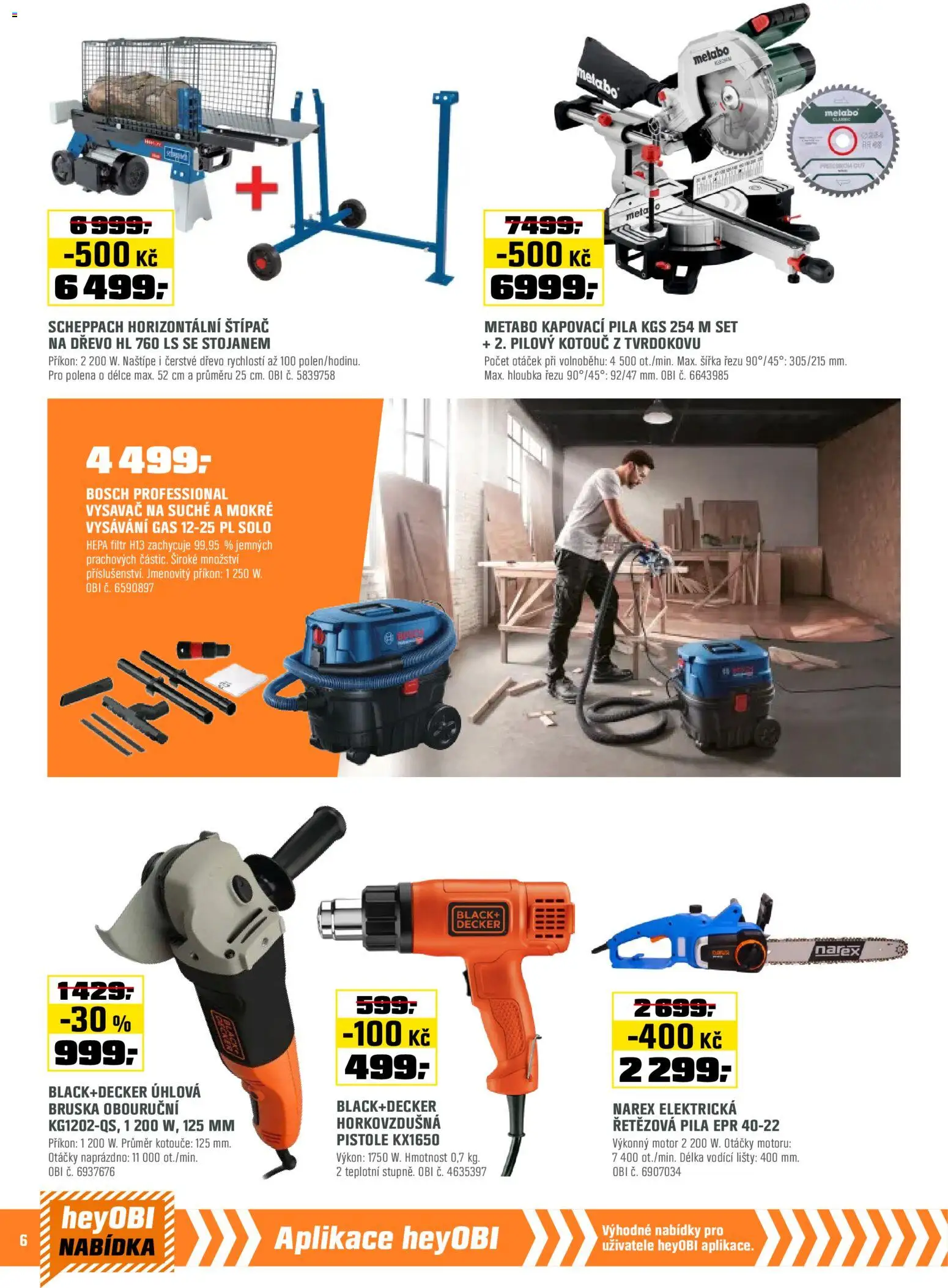 OBI leták - Barevná sezóna od 14.11.2025 | Strana: 6 | Produkty: Vysavač na suché a mokré vysávání, Vysavač, Pila, Úhlová bruska