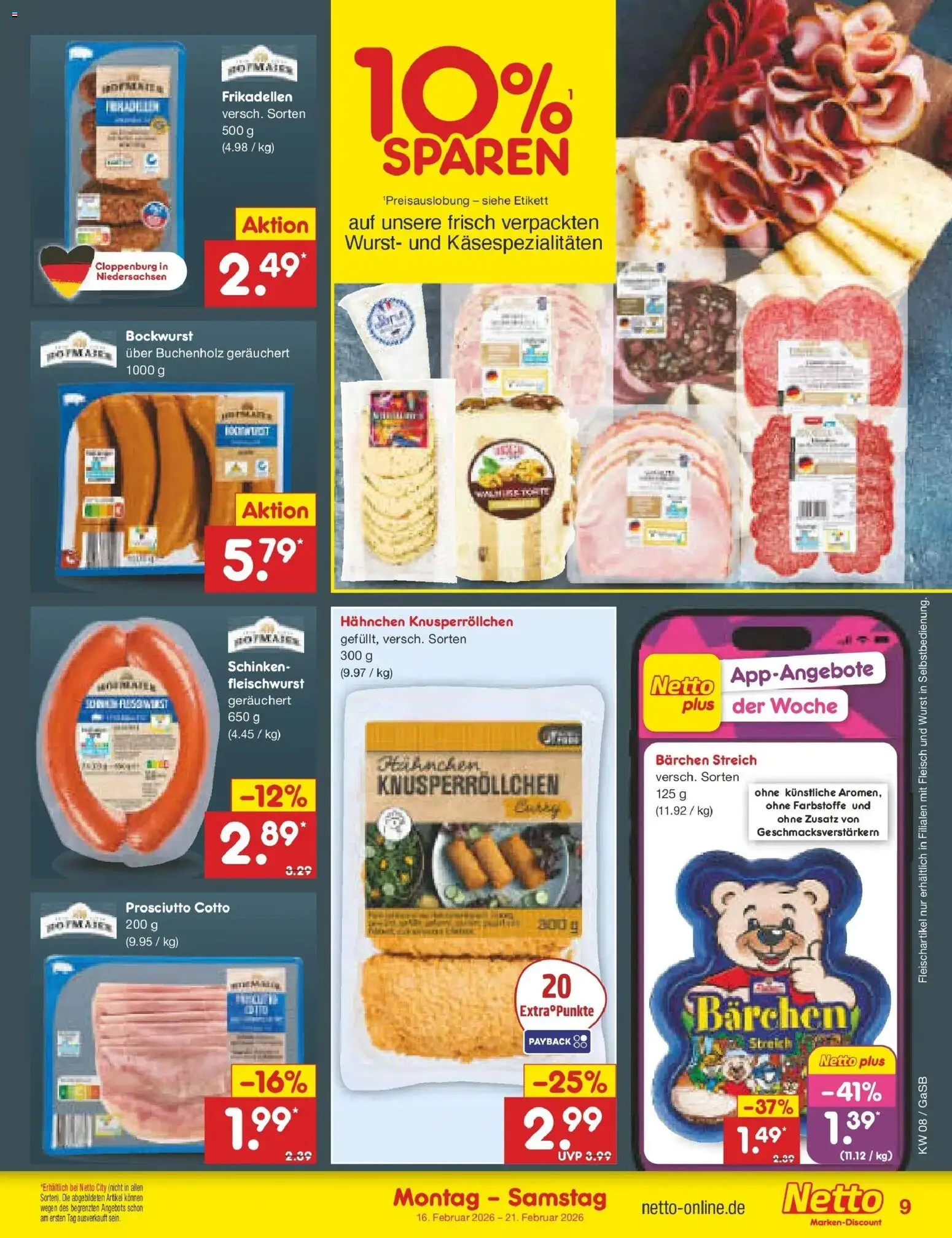 Netto Marken-Discount - Netto: Wochenangebote – gültig ab 16.02.2026 | Seite: 9 | Produkte: Bockwurst, Hahnchen, Wurst, Fleisch