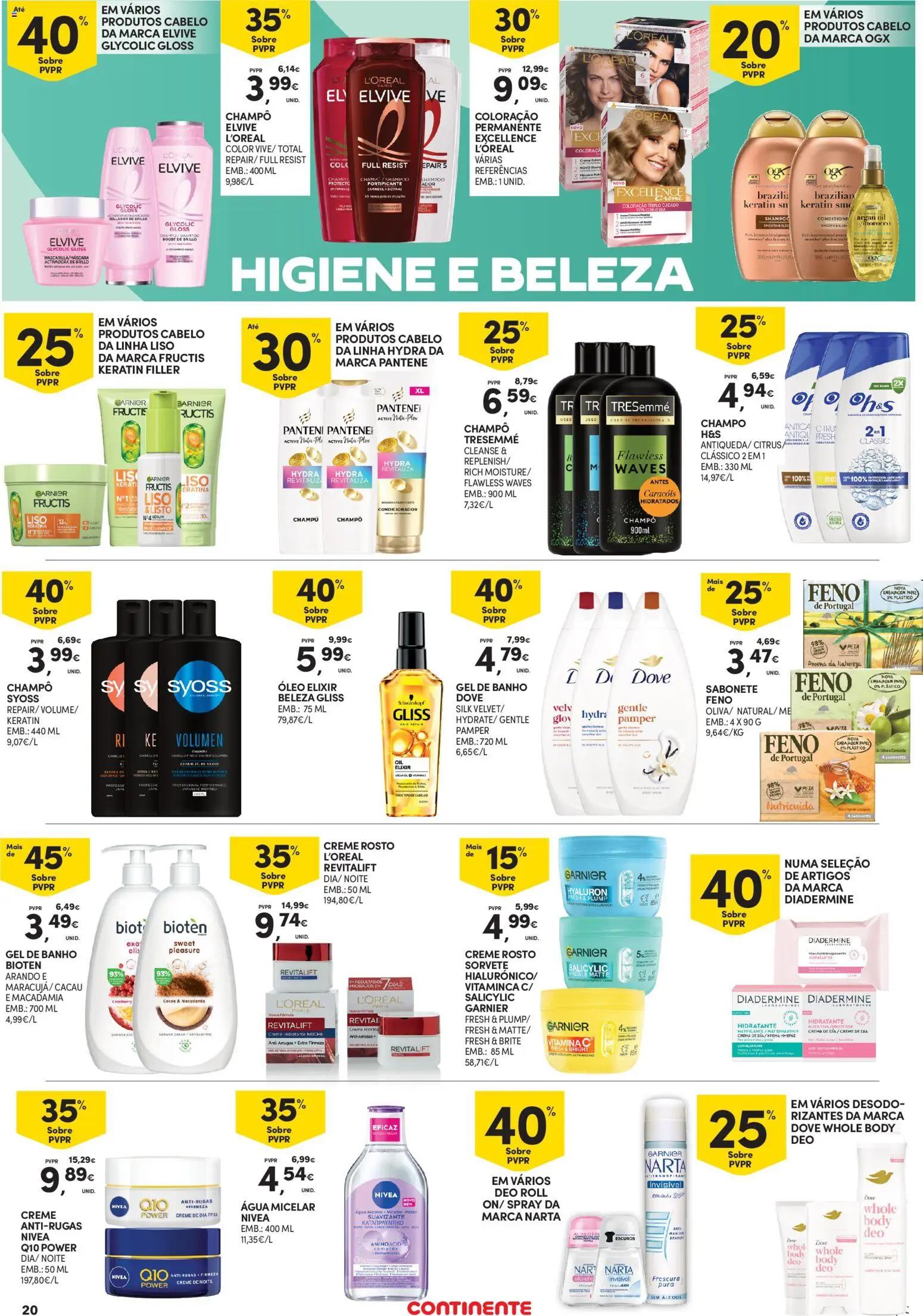 Continente - Açores │ válido de 19.03.2026 | Página: 20 | Produtos: Gloss, Água micelar, Gel de banho, Banho