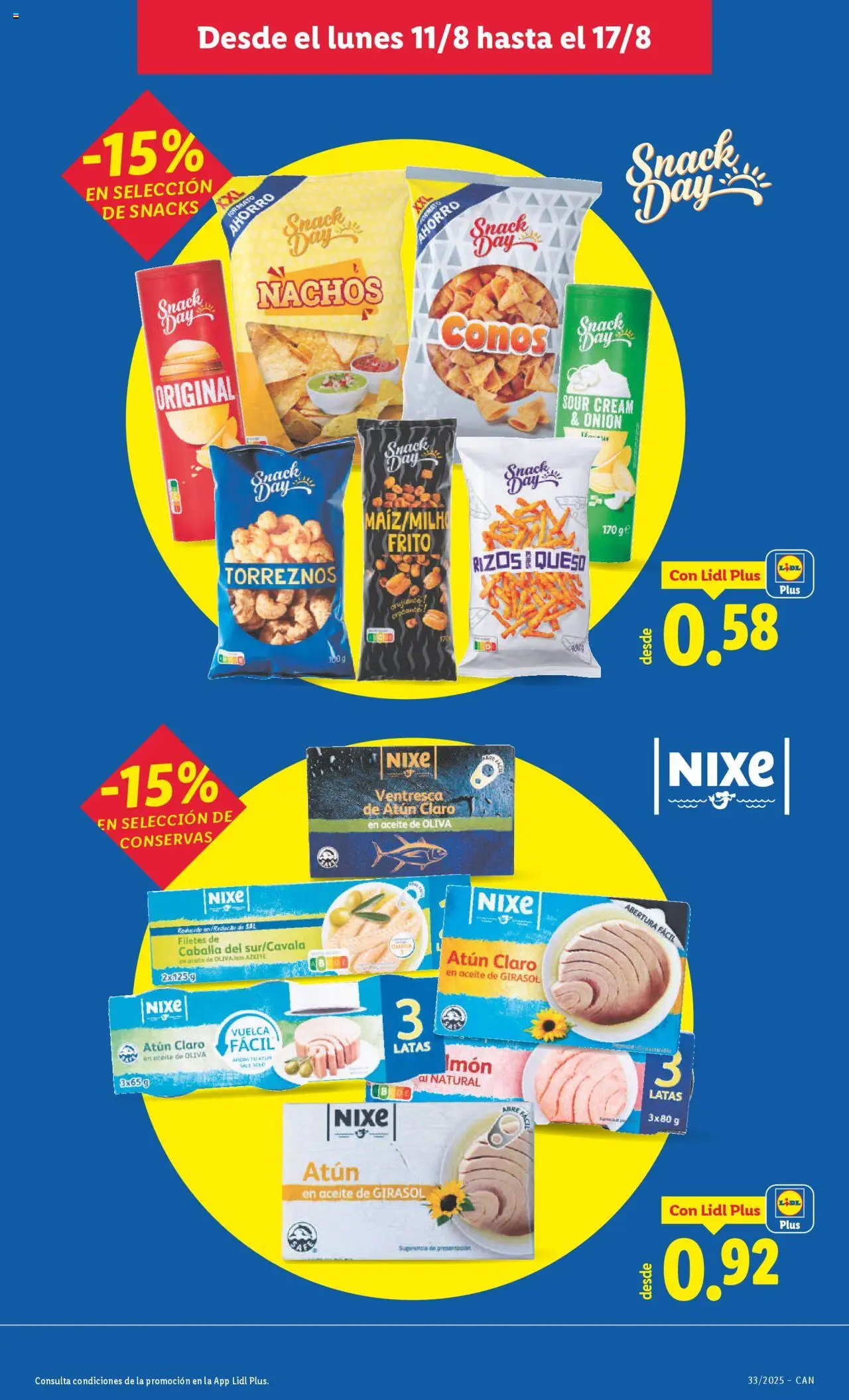 Lidl - Canarias  │ válido desde el 11.08.2025 | Página: 15 | Productos: Queso, Aceite de oliva, Σταθμός εργασίας, Atún claro
