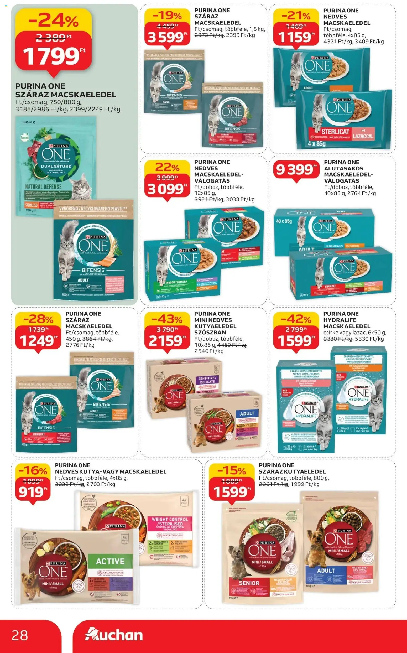 Auchan akciós ujság - amely érvényes a következő dátumtól: 15.01.2026 | Oldal: 28 | Termékek: Macskaeledel, Kutyaeledel, Purina one
