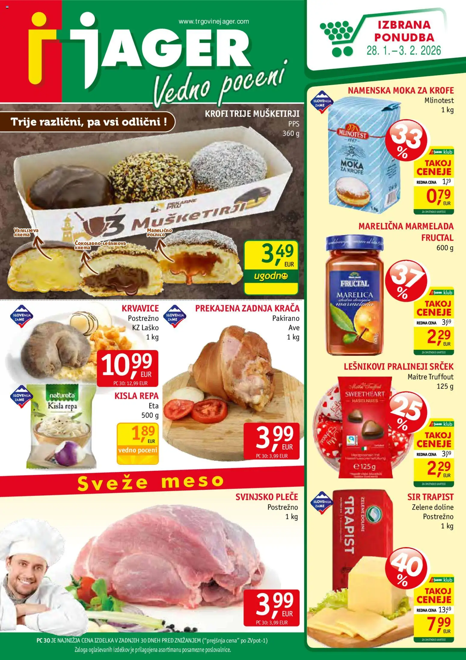 Novi Jager katalog ponudbe – veljaven od 28.01.2026 | Stran: 1 | Izdelki: Moka, Marmelada, Krema, Sir
