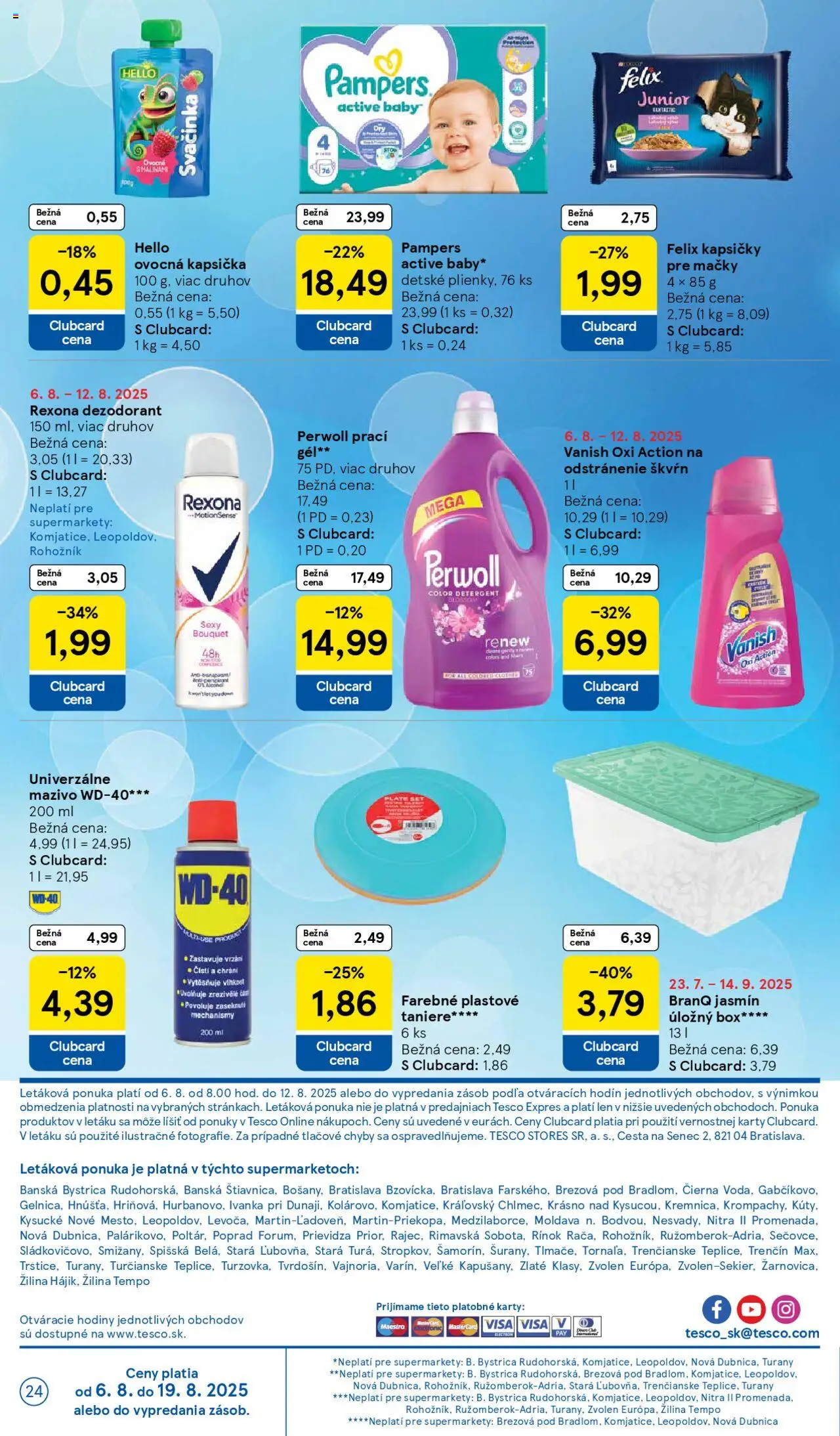 Tesco Supermarket - leták │ platný od 06.08.2025 | Strana: 24 | Produkty: Hodiny, Dezodorant, Pampers