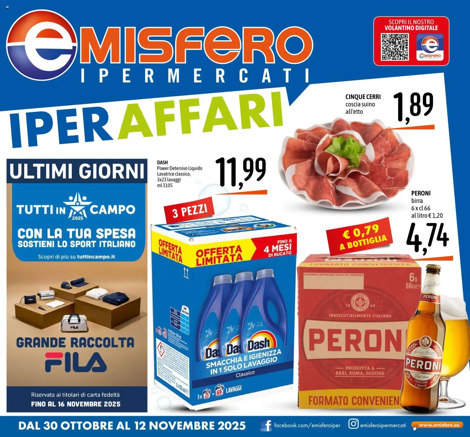 Volantino Emisfero del 30.10.2025 | Pagina: 1 | Prodotti: Birra, Suino, Lavatrice, Bottiglia
