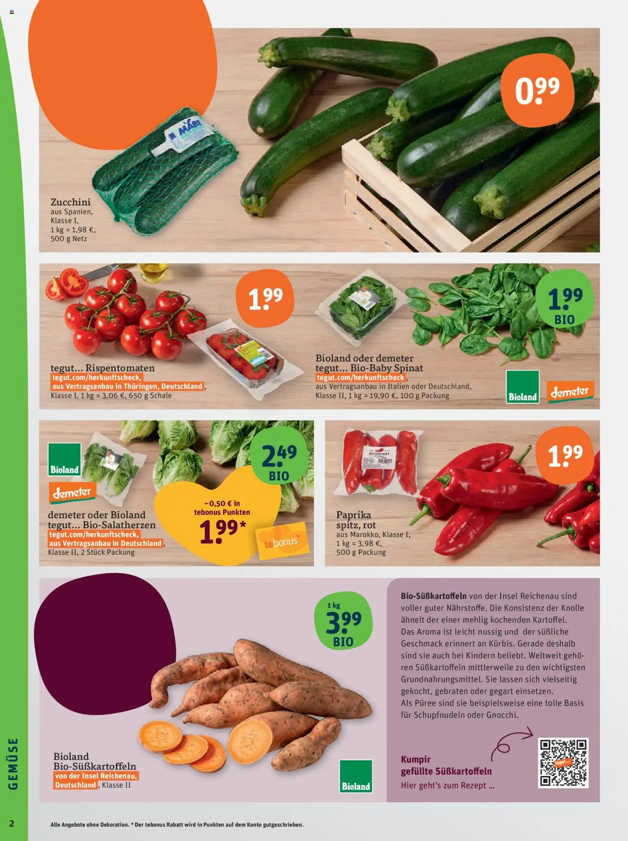 Tegut Prospekt – gültig ab 06.10.2025 | Seite: 4 | Produkte: Gemüse, Paprika, Zucchini