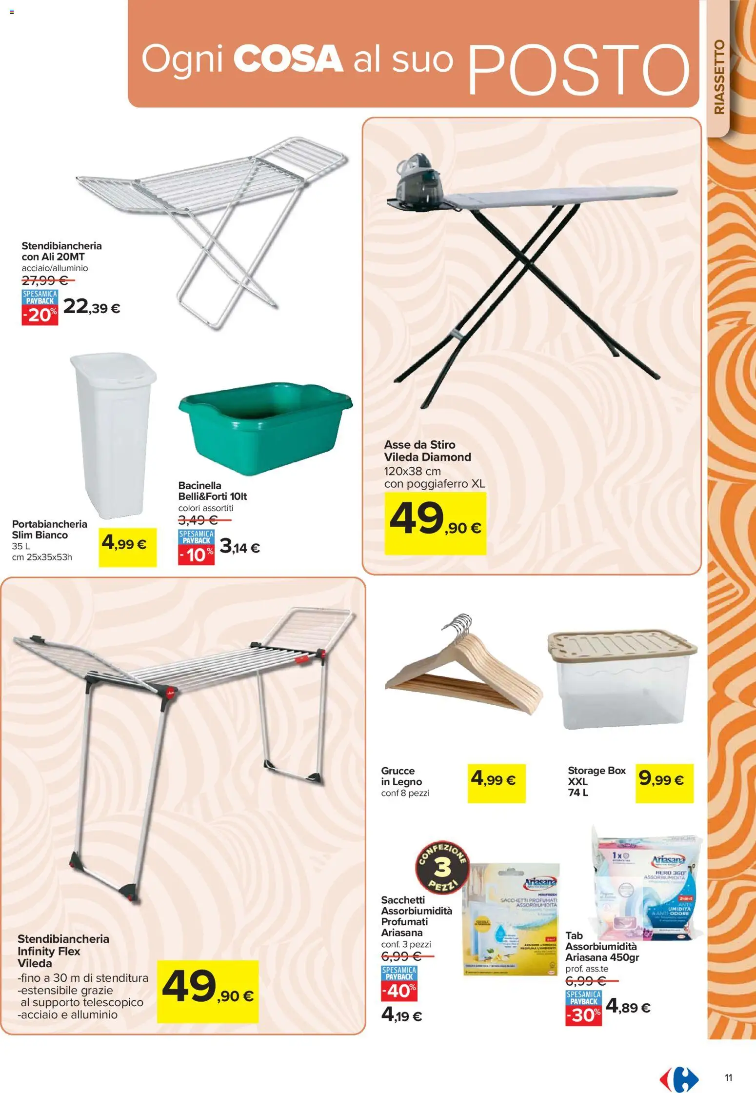 Volantino Carrefour del 16.02.2026 | Pagina: 11 | Prodotti: Stendibiancheria, Alluminio, Grucce, Portabiancheria