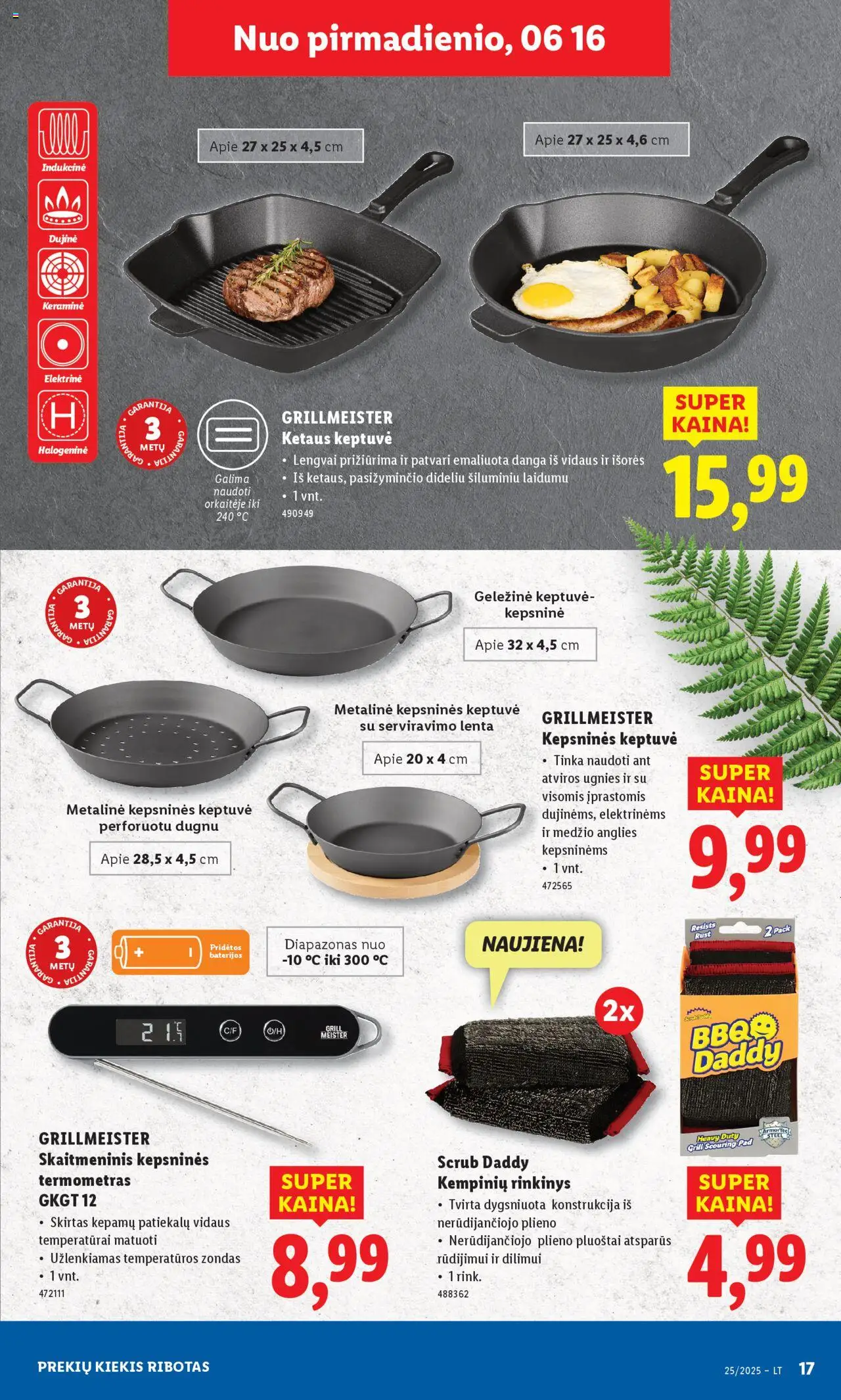 LIDL leidinys - Ne maisto prekių pasiūlymai│galioja nuo 16.06.2025 | Puslapis: 17 | Prekių: Keptuvė, Termometras