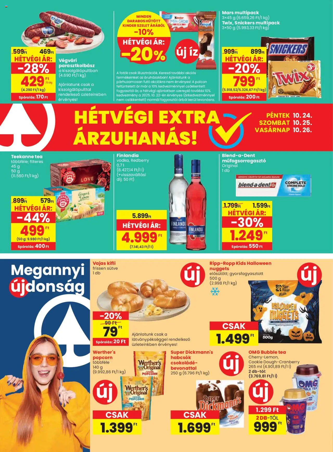 Spar akciós ujság - amely érvényes a következő dátumtól: 24.10.2025 | Oldal: 20 | Termékek: Kifli, Nuggets, Popcorn, Snickers