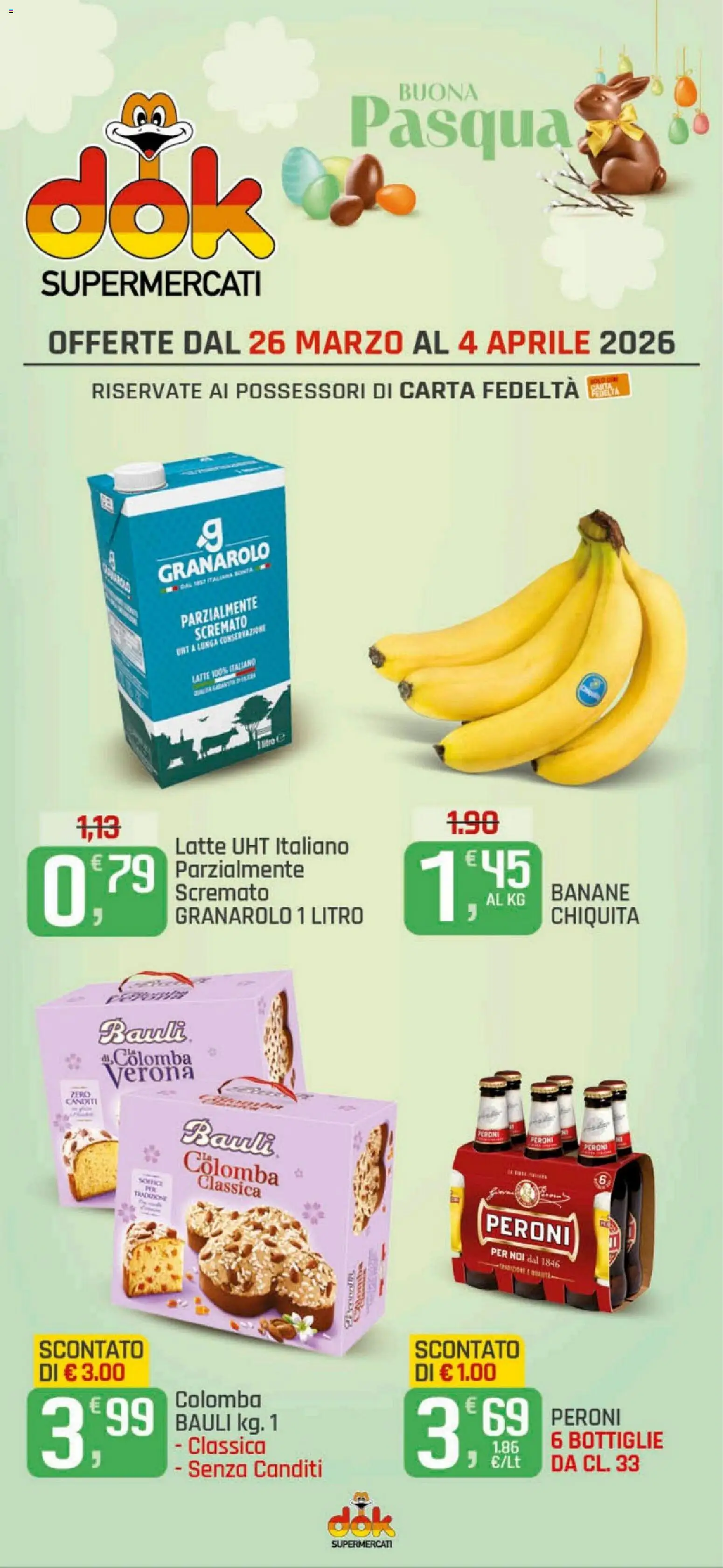 Volantino DOK del 26.03.2026 | Pagina: 1 | Prodotti: Banane, Latte