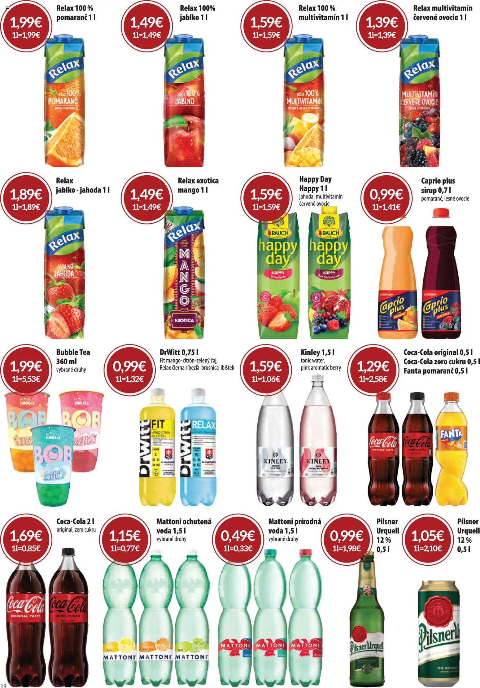 Nové CBA Komfos akcie – leták je platný od 06.11.2025 | Strana: 19 | Produkty: Džús, Voda, Cola, Ovocie