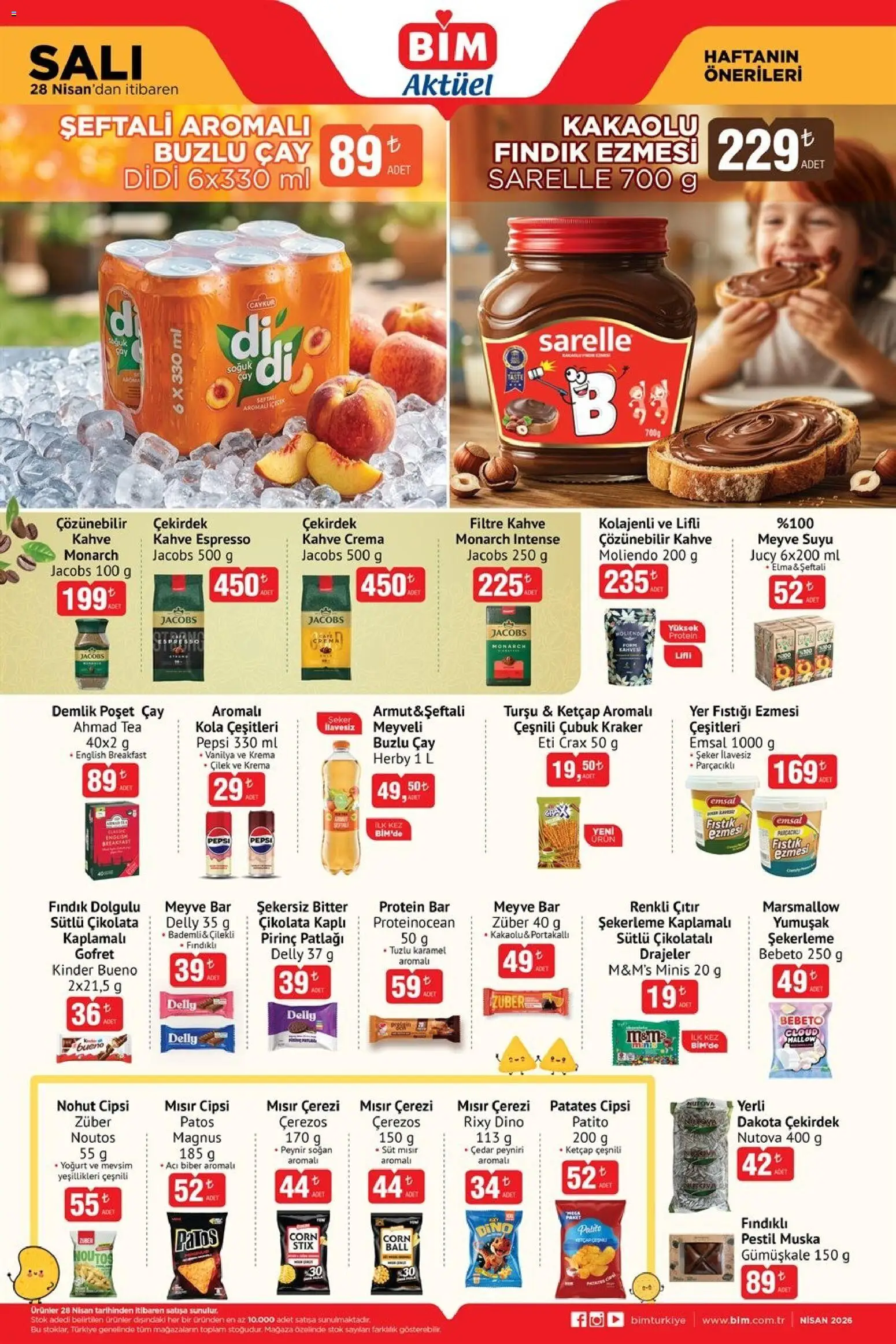 BİM Katalog - 28.04.2026 tarihinden itibaren geçerlidir | Sayfa: 2 | Ürünler: Gofret, Süt, Yoğurt, Pirinç