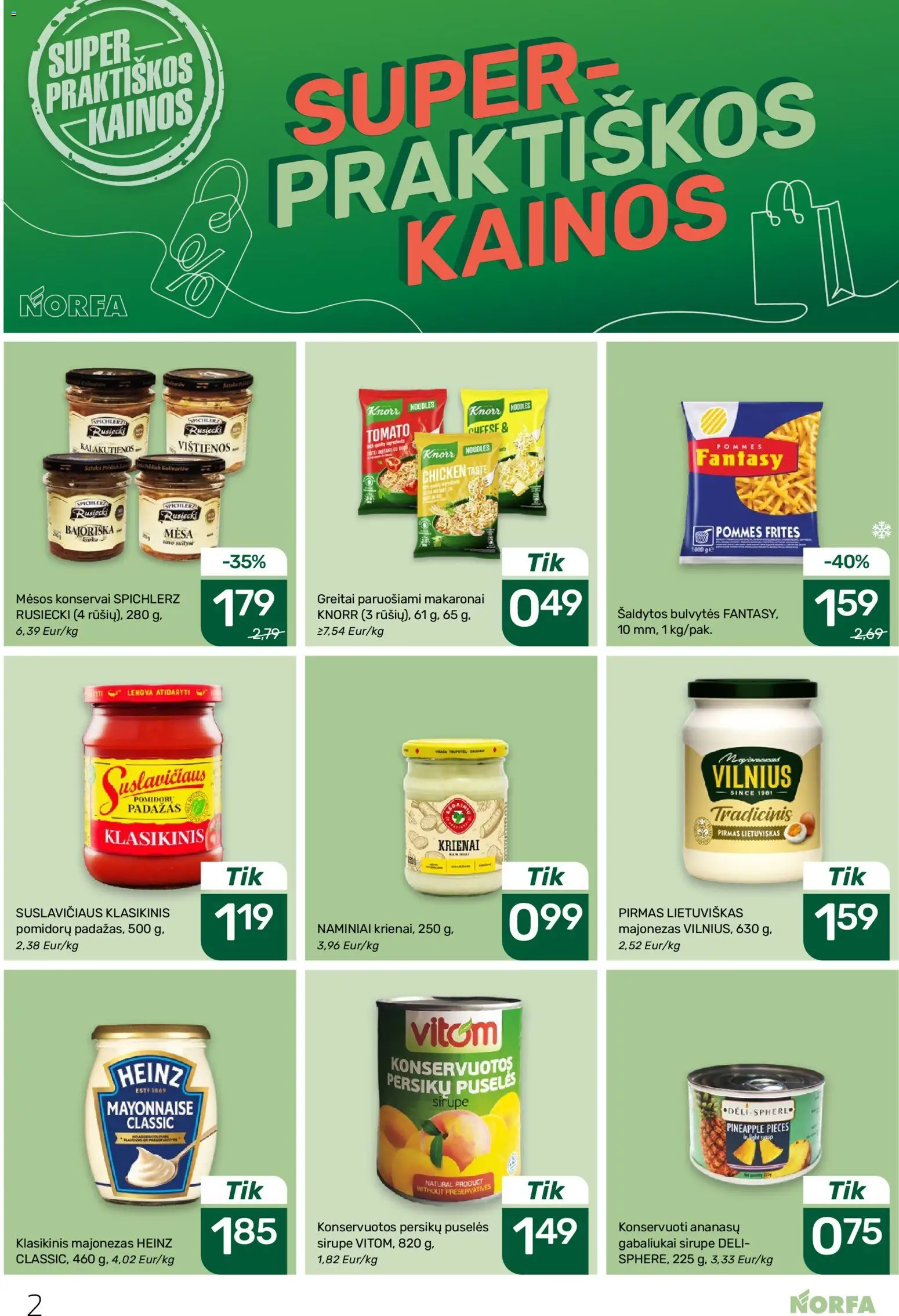 NORFA akcijos nuo 02.04.2026 | Puslapis: 2 | Prekių: Konservai, Padažas, Greitai paruošiami makaronai, Makaronai