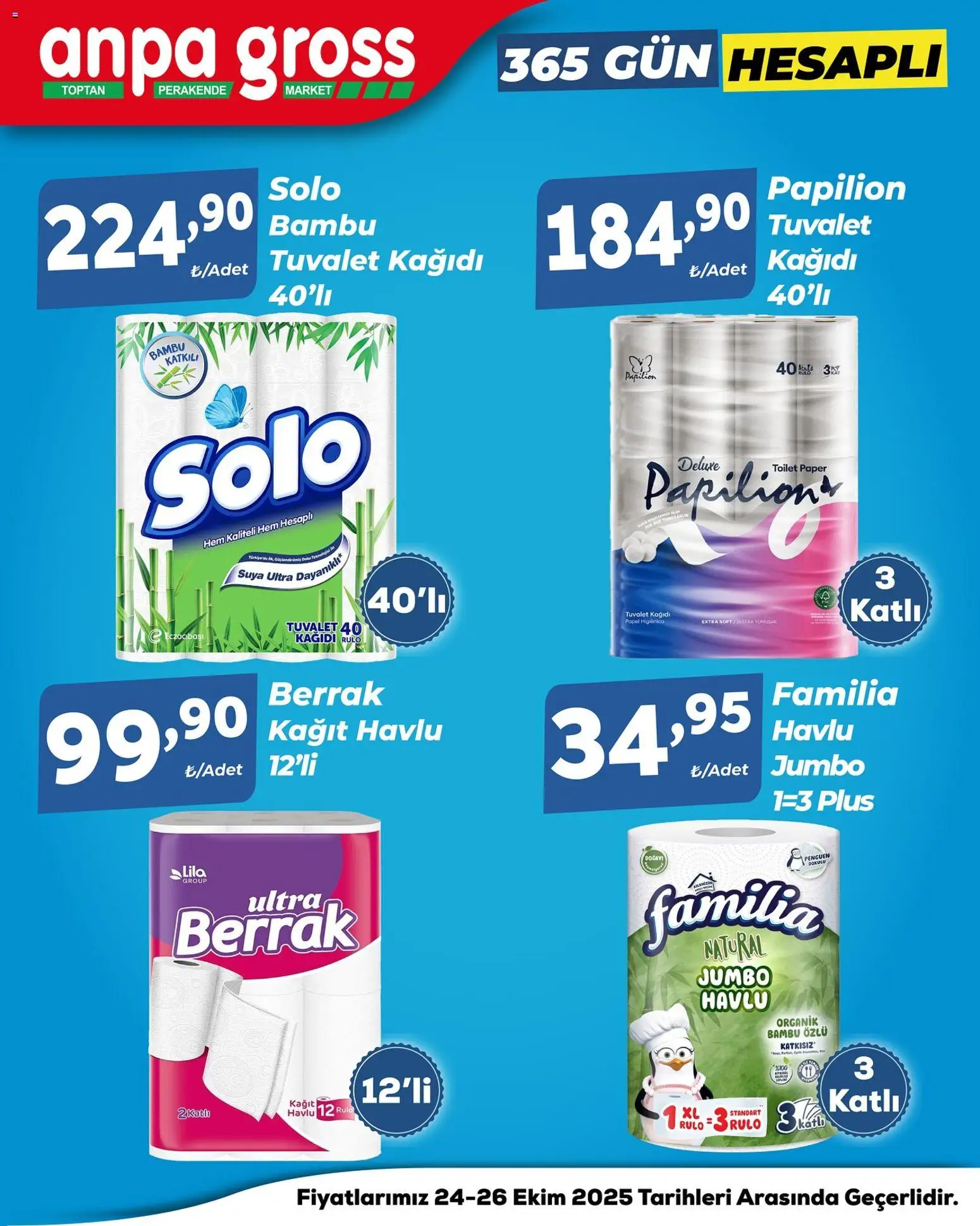 Anpa Gross Katalog Cuma-Pazar - 24.10.2025 tarihinden itibaren geçerlidir | Sayfa: 4 | Ürünler: Tuvalet, Kağıt havlu, Tuvalet kağıdı