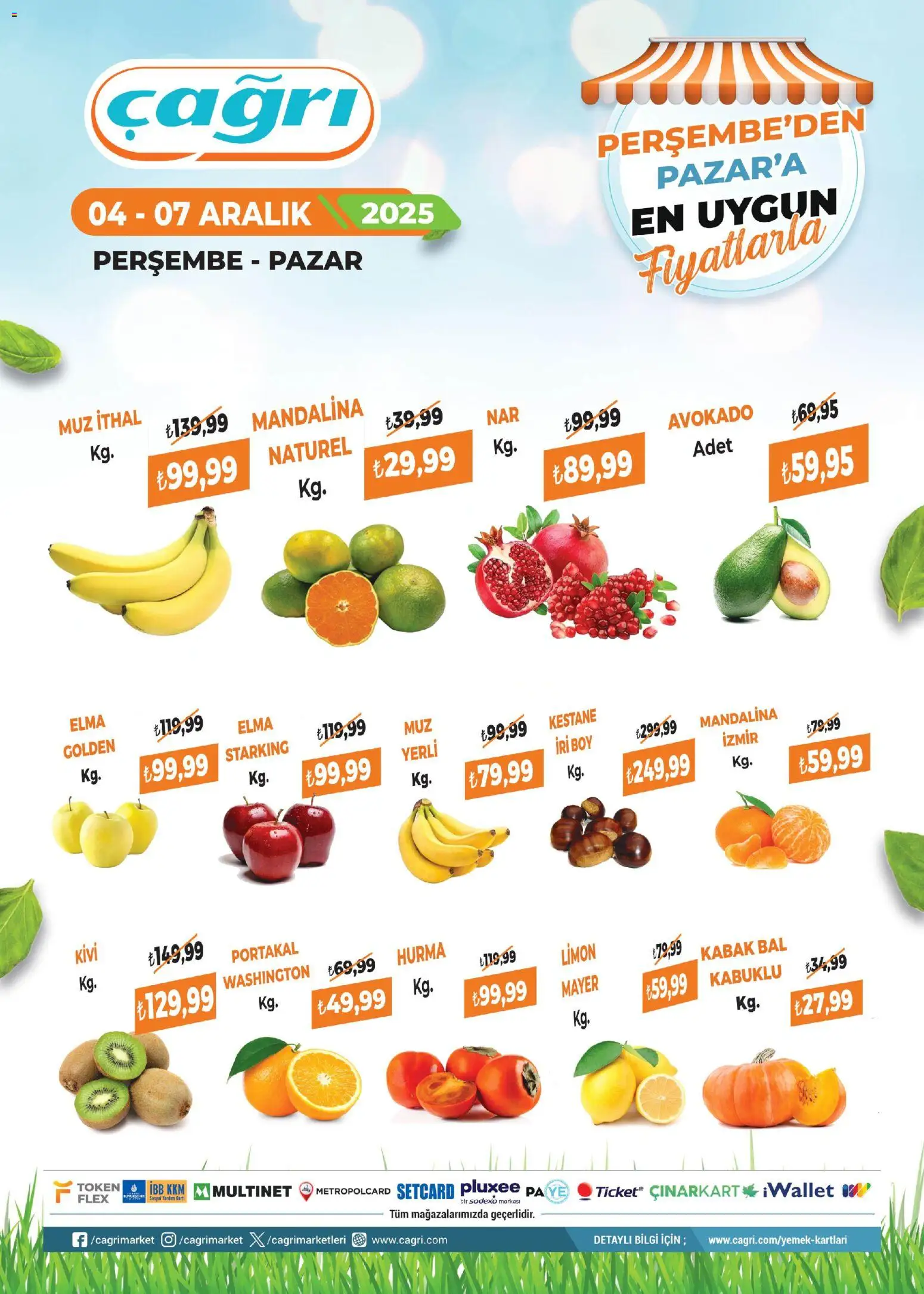 Çağrı Market - Manav - 04.12.2025 tarihinden itibaren geçerlidir | Sayfa: 1 | Ürünler: Kabak, Elma, Muz, Kivi