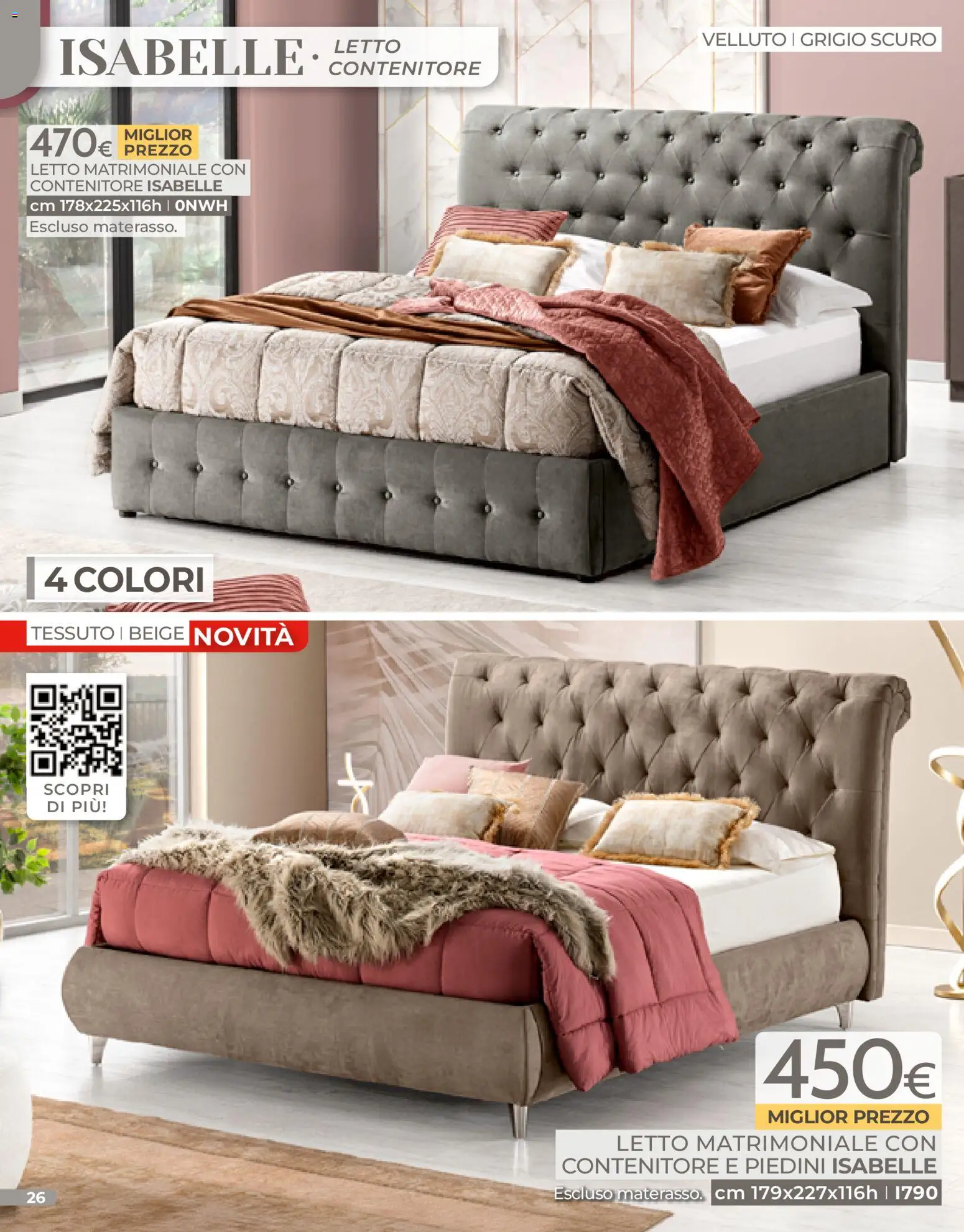 Volantino Mondo Convenienza del 04.01.2026 | Pagina: 26 | Prodotti: Letto matrimoniale, Contenitore, Letto