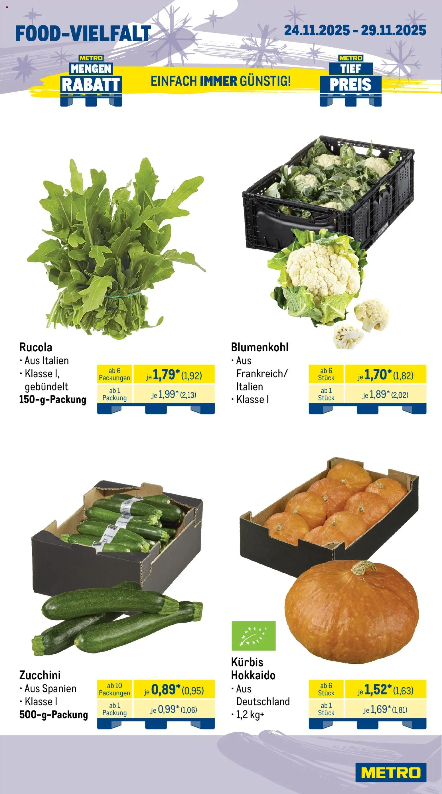 Metro - Black Friday – gültig ab 24.11.2025 | Seite: 10 | Produkte: Rucola, Kürbis, Blumenkohl, Zucchini