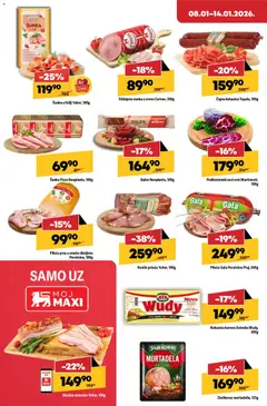Maxi katalog - pregled Maxi kataloga - važi od 08.01.2026 | Strana: 8 | Proizvode: Pileća prsa, Suvi vrat, Slanina, Kobasica