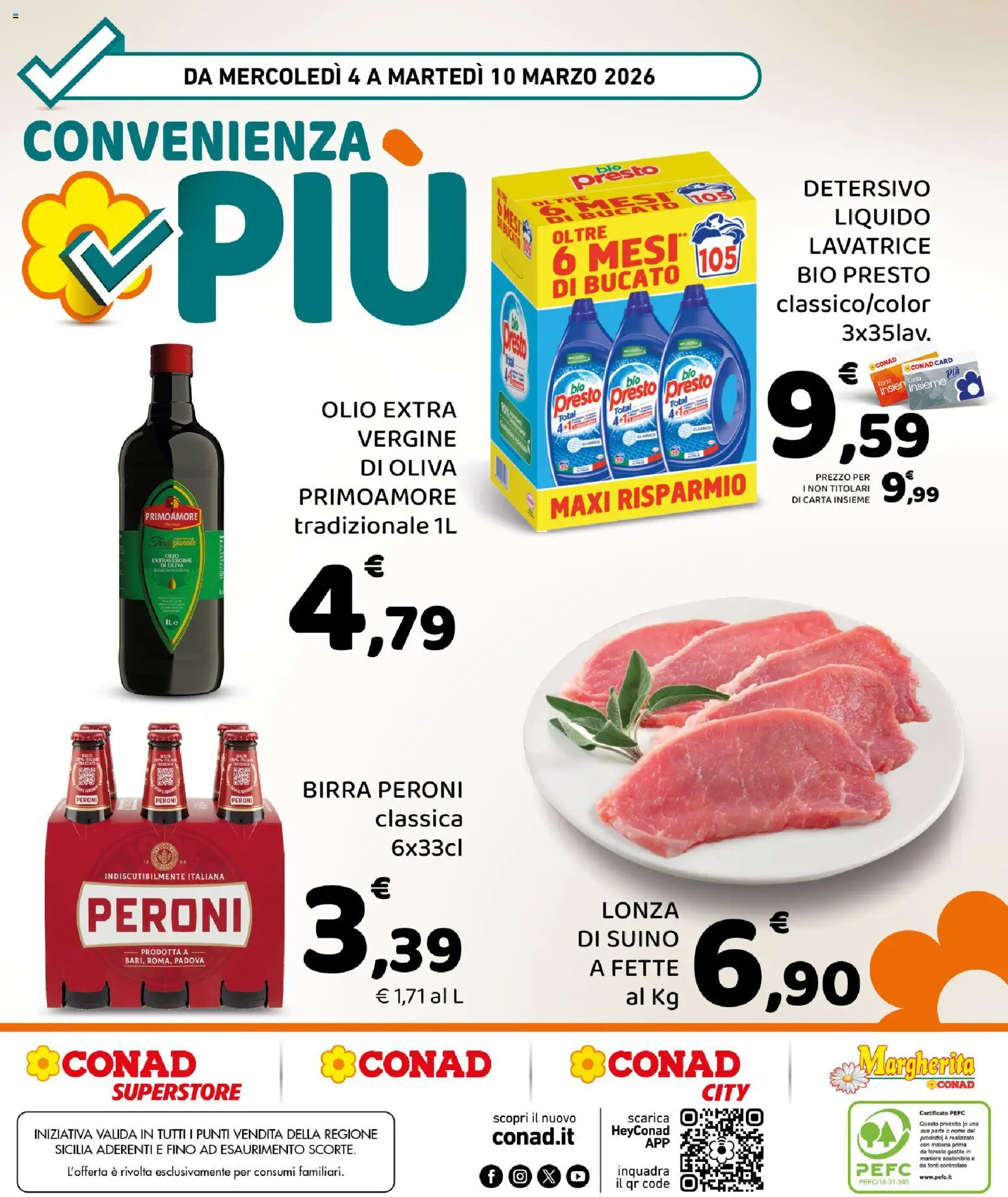 Volantino Conad del 04.03.2026 | Pagina: 8 | Prodotti: Birra, Suino, Olio, Lavatrice