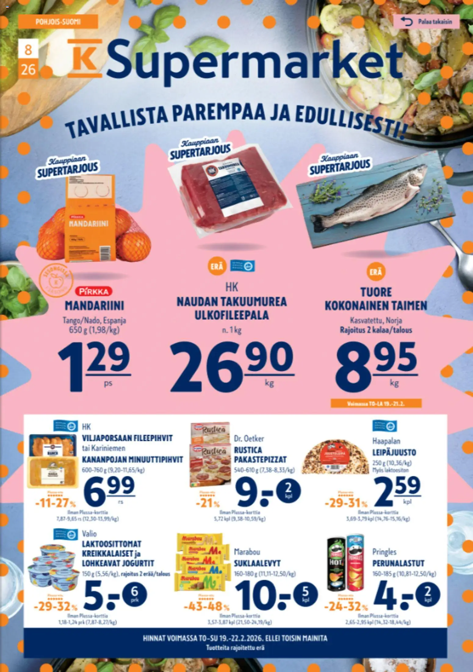 K-Supermarket tarjoukset – voimassa 19.02.2026 alkaen | Sivu: 1 | Tuotteet: Kokonainen, Suklaalevyt