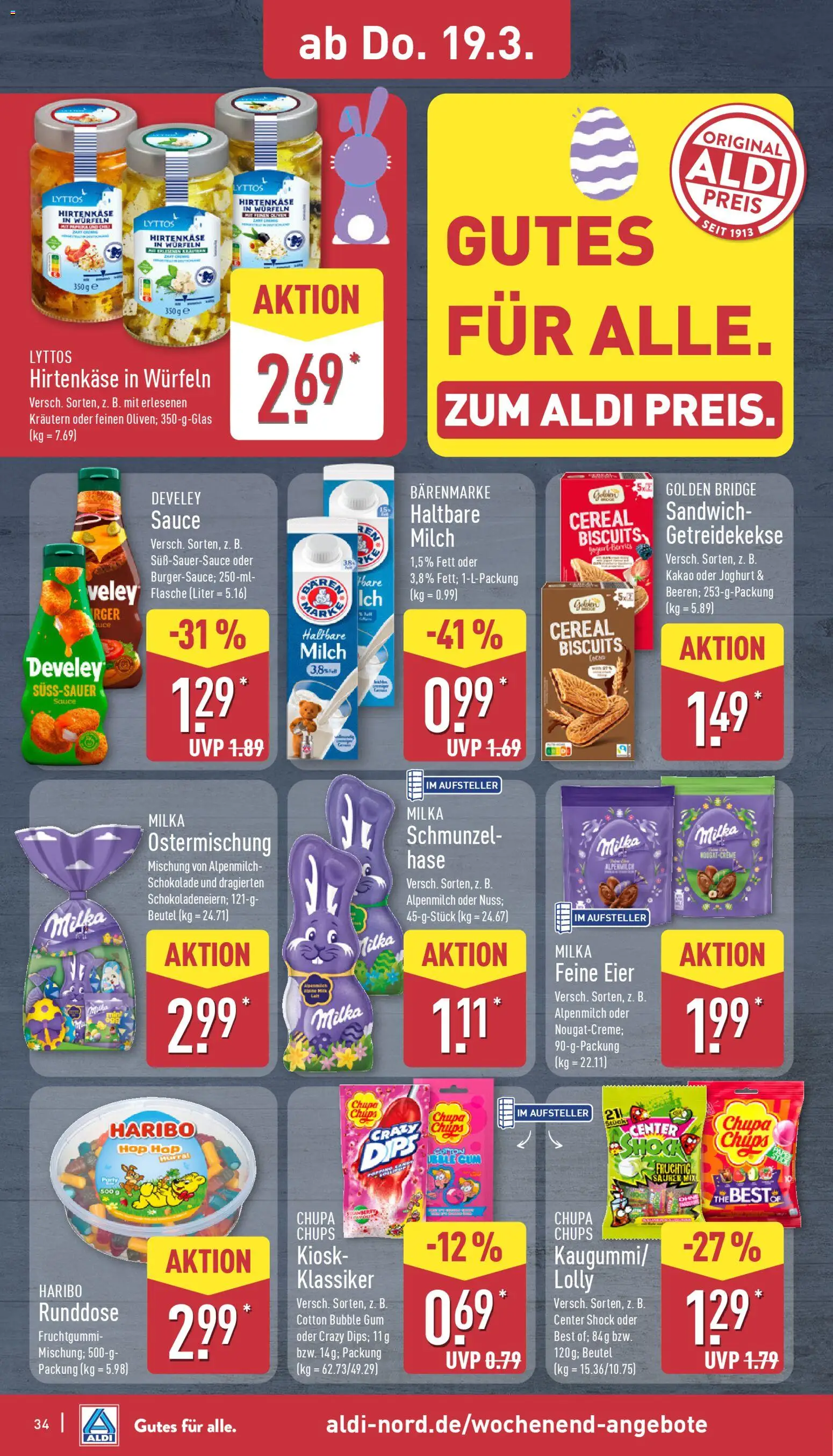 Aldi Prospekt 	 – gültig ab 16.03.2026 | Seite: 34 | Produkte: Haribo, Milch, Joghurt, Eier