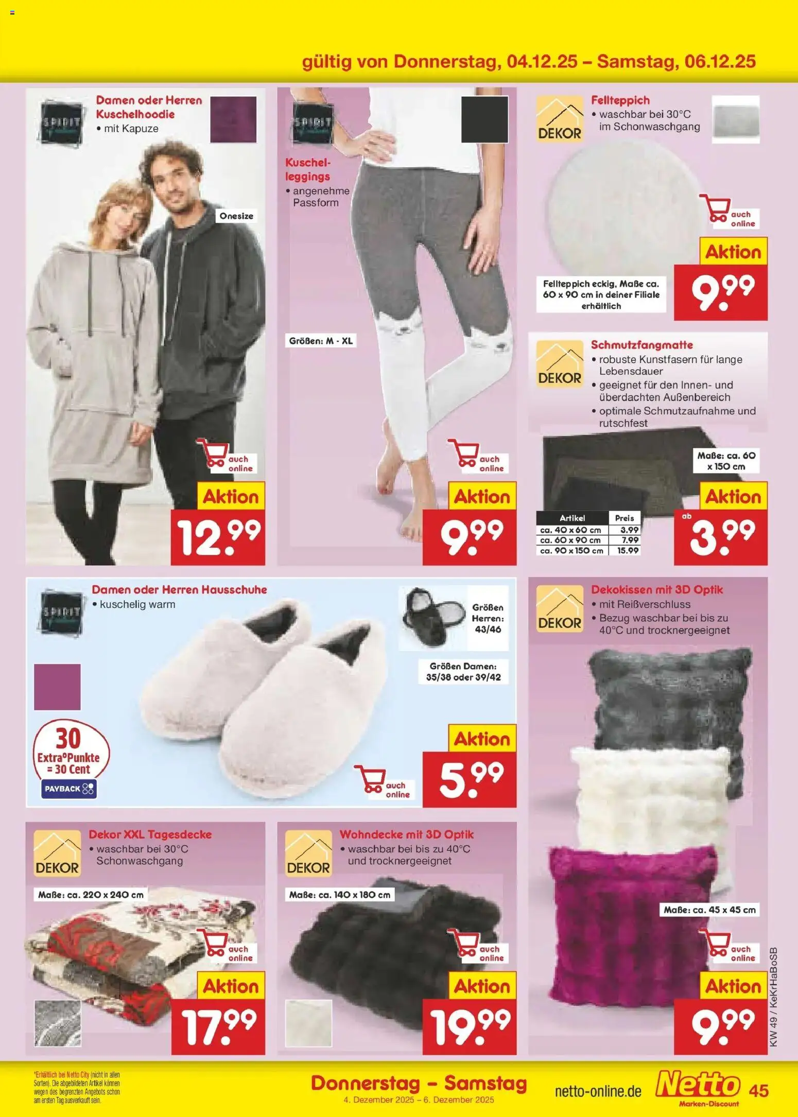 Netto Marken-Discount prospekt Jüchen	 – gültig ab 01.12.2025 | Seite: 48 | Produkte: Tagesdecke, Schmutzfangmatte, Leggings, Hausschuhe