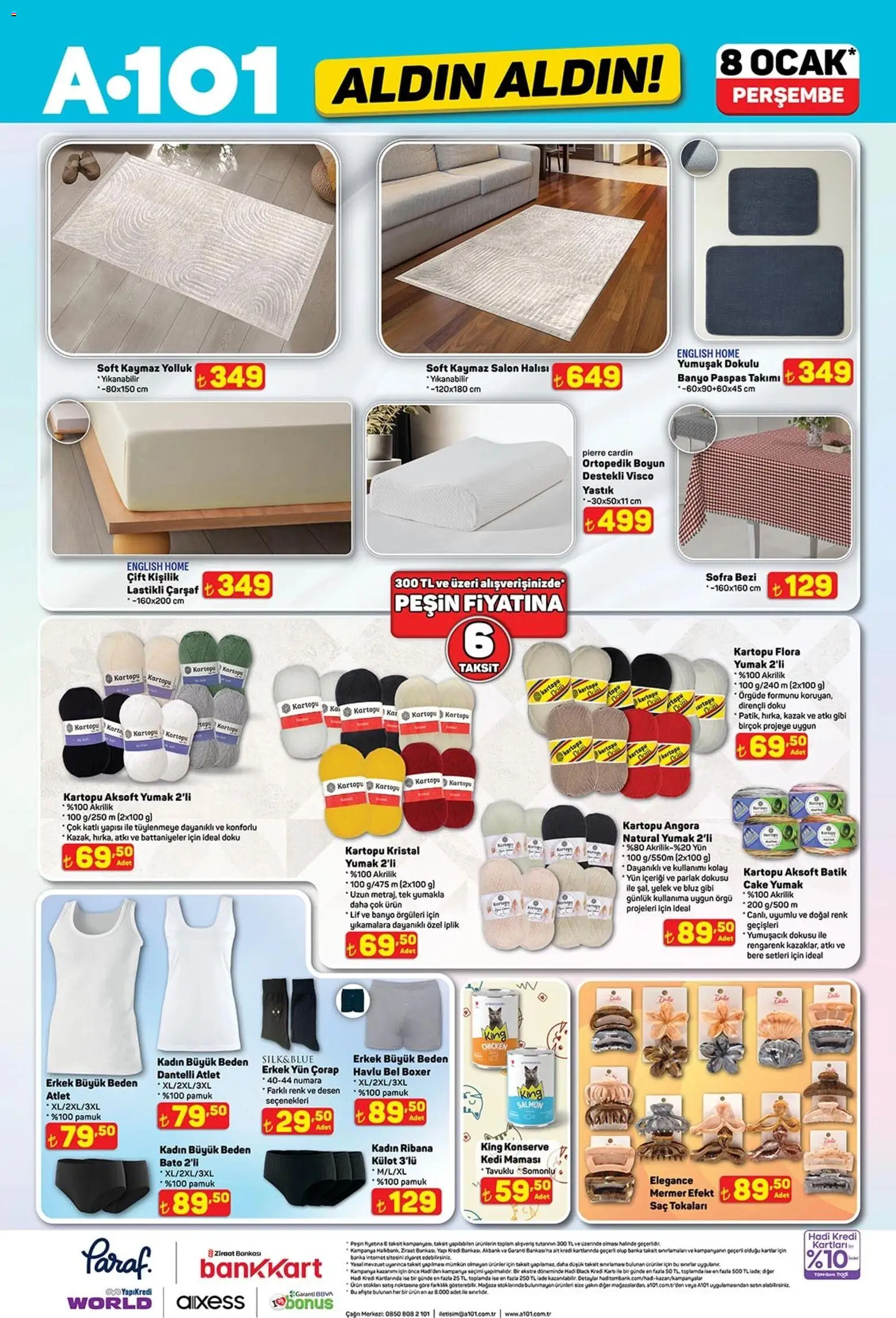 A101 Katalog Aldın Aldın - 08.01.2026 tarihinden itibaren geçerlidir | Sayfa: 15 | Ürünler: Çarşaf, Atlet, Külot, Atkı