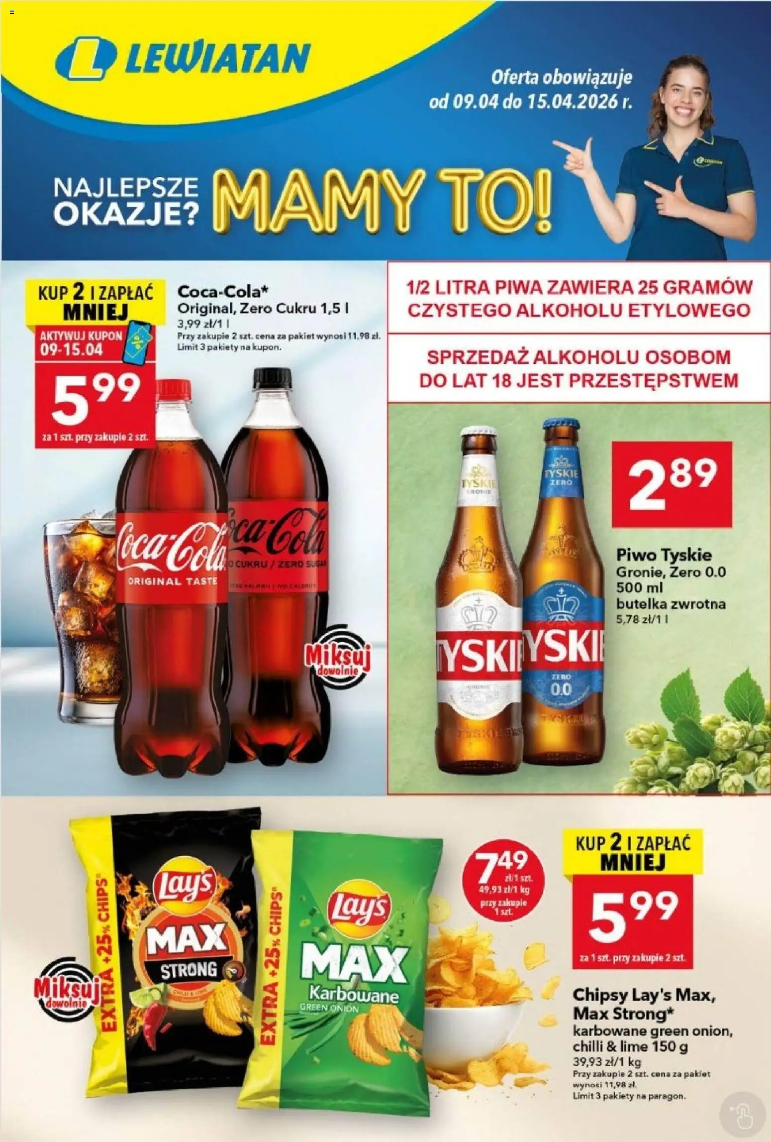 Lewiatan gazetka od 09.04.2026 | Strona: 1 | Produkty: Chipsy, Tyskie, Piwo