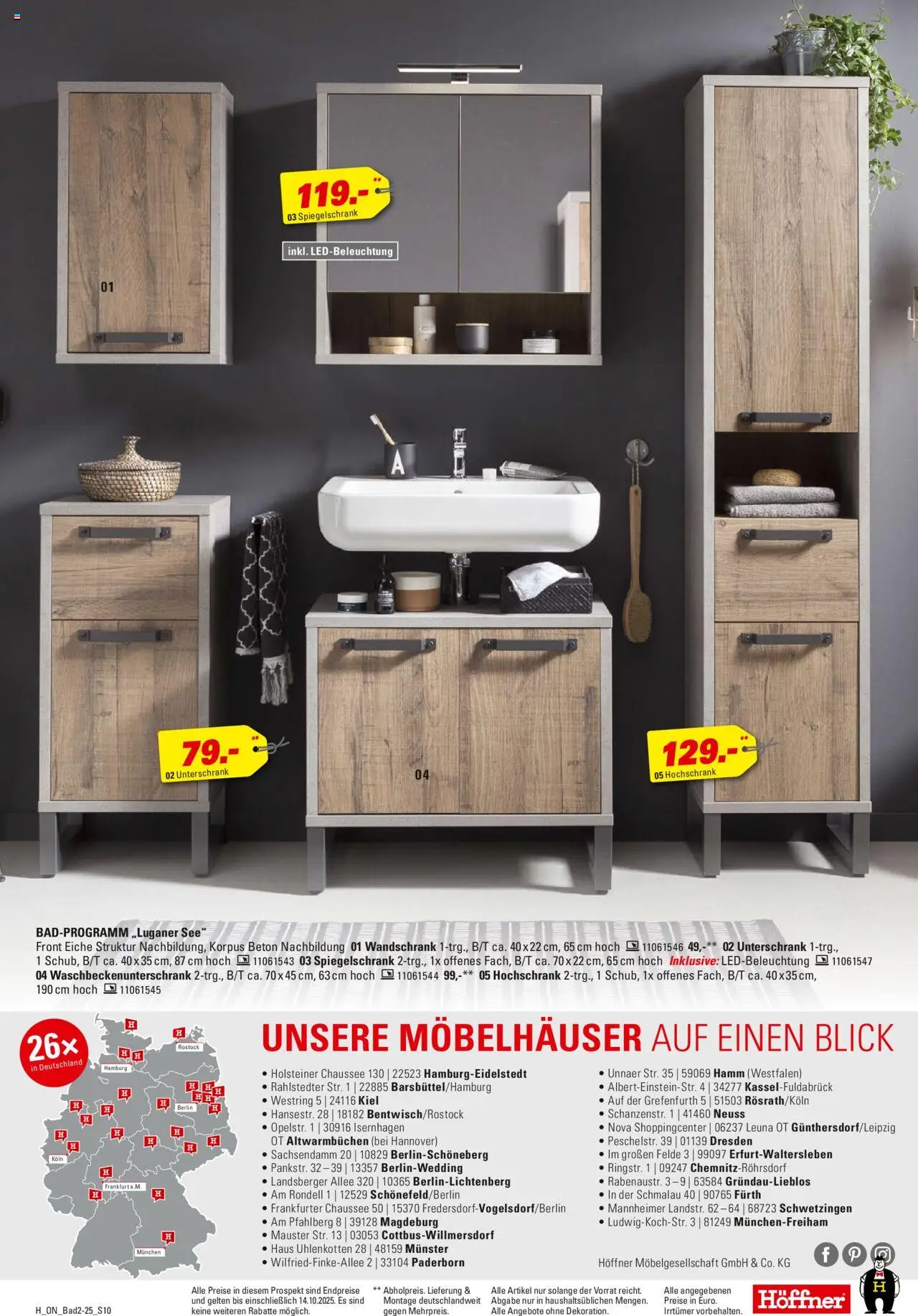 Höffner Bad Spezial – gültig ab 01.10.2025 | Seite: 10 | Produkte: Spiegelschrank, Unterschrank, Hochschrank