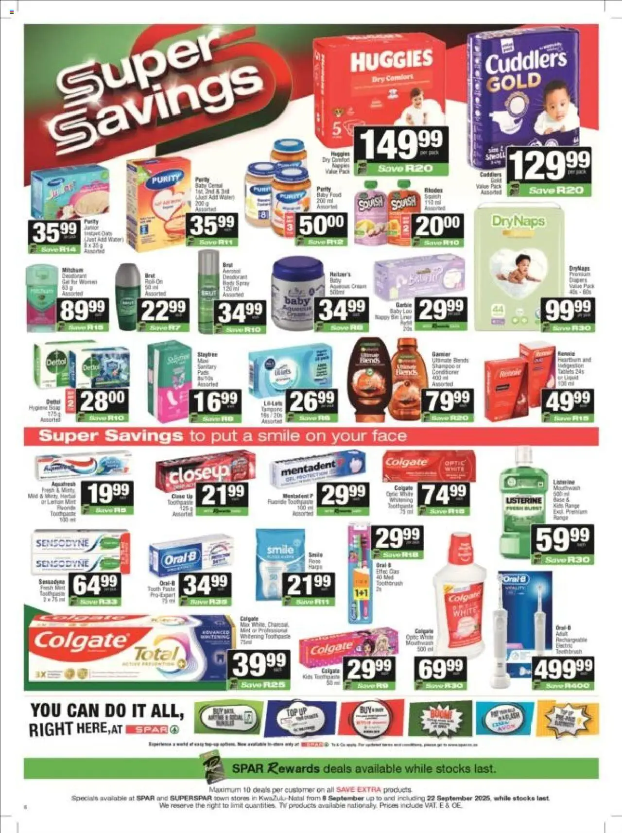 New Superspar catalogue – valid from 08.09.2025 | Page: 6 | Products: TV, Squash, Nappies, Toothbrush