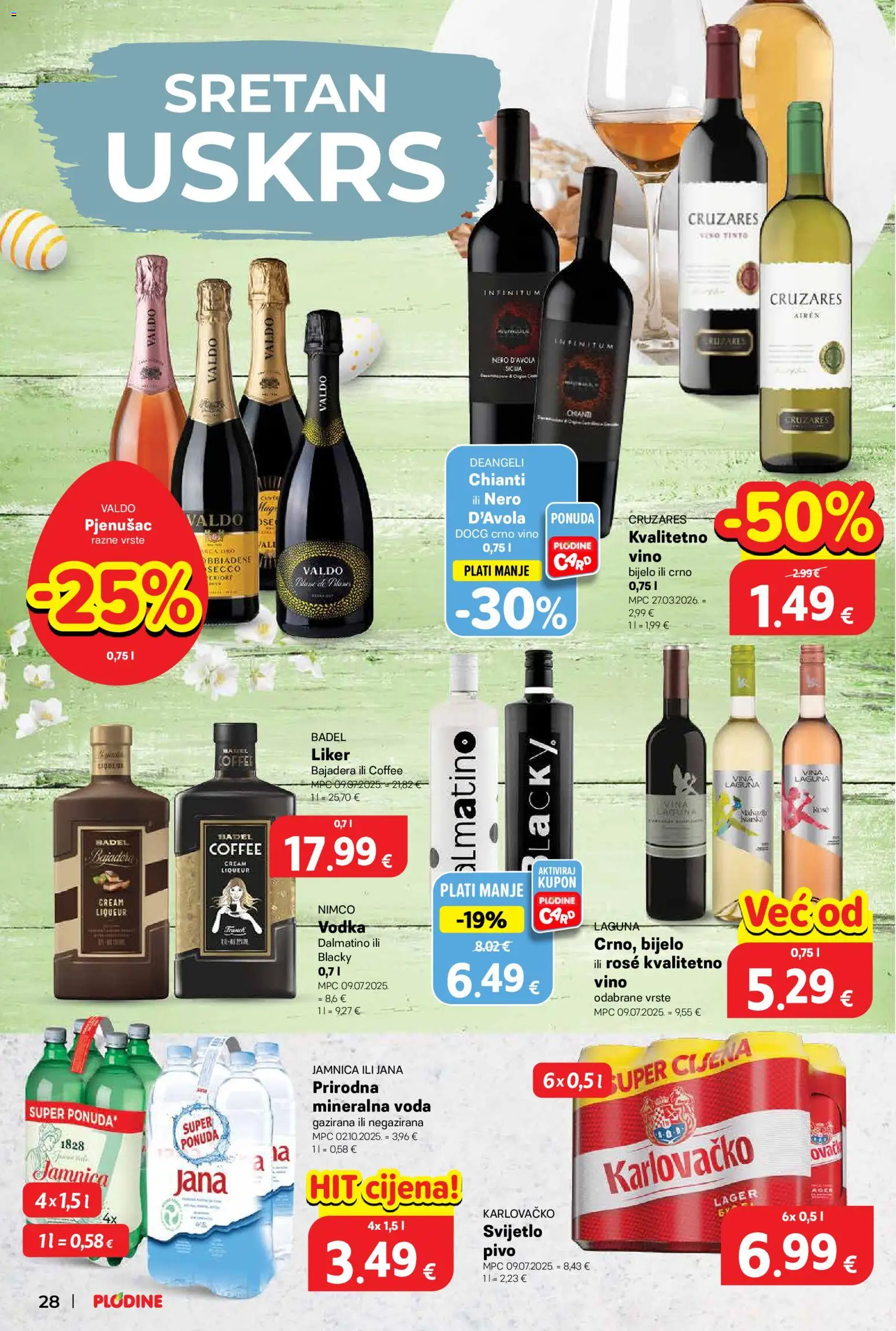 Plodine katalog | vrijedi od 01.04.2026 | Stranica: 28 | Proizvodi: Karlovačko, Vino, Crno vino, Liker