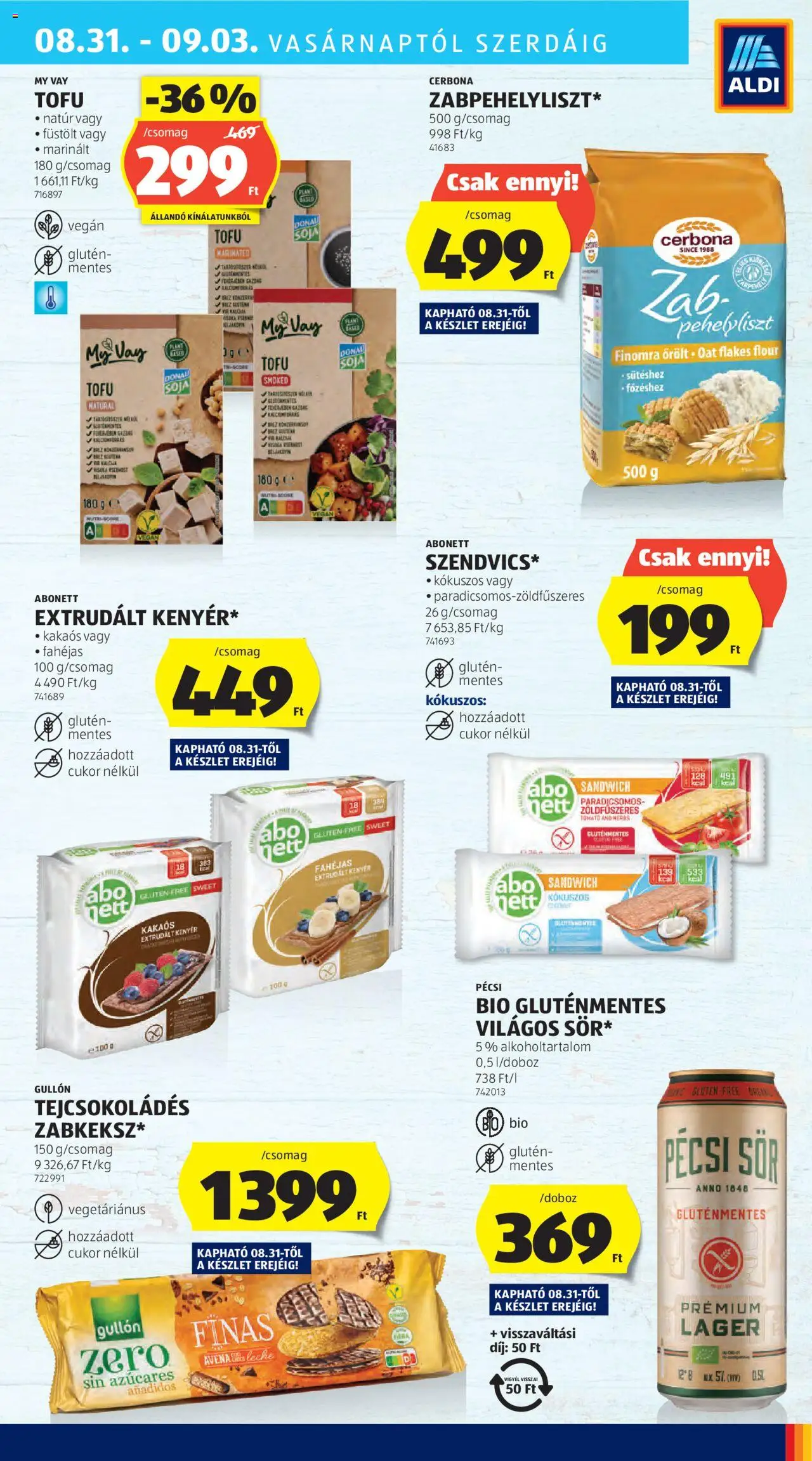 Aldi akciós ujság - amely érvényes a következő dátumtól: 28.08.2025 | Oldal: 35 | Termékek: Tofu, Kenyér, Sör, Vegán