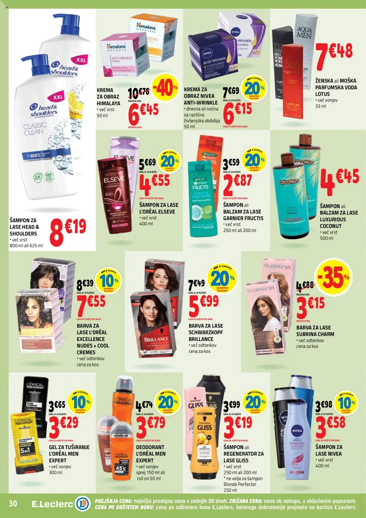 Novi E.leclerc katalog ponudbe – veljaven od 08.10.2025 | Stran: 30 | Izdelki: Kos, Sampon, Voda, Parfumska voda