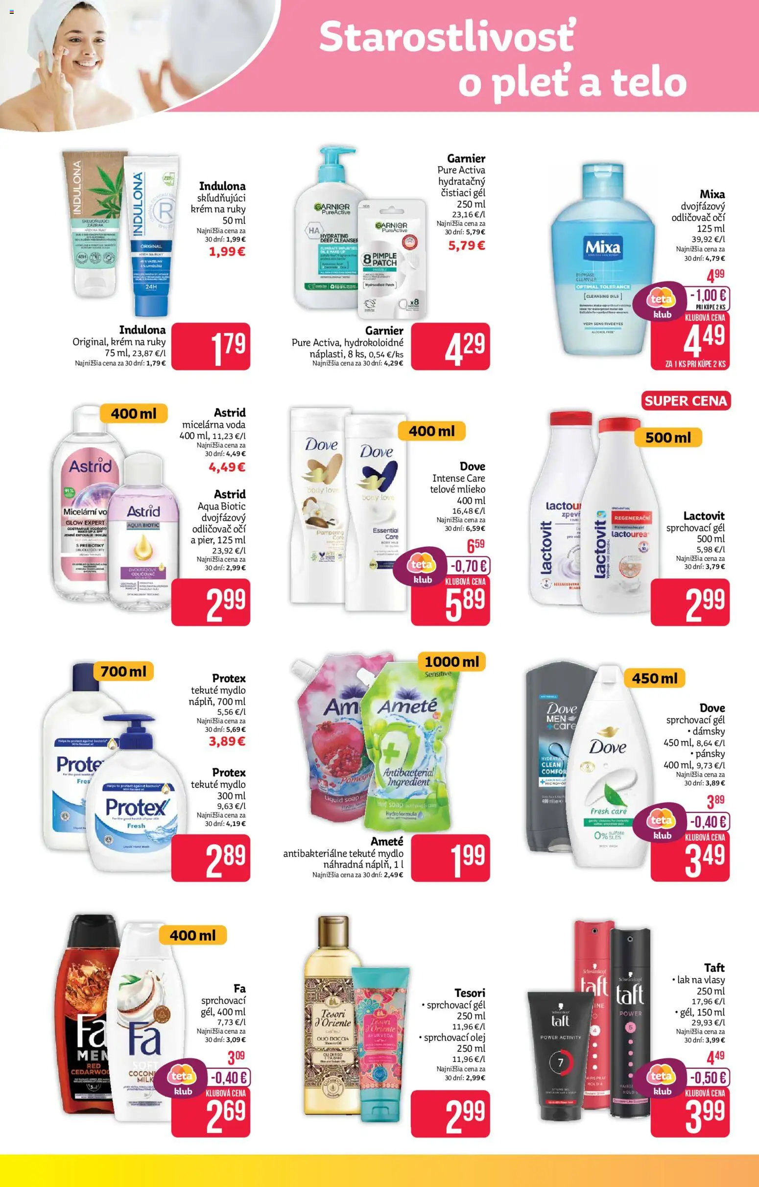 Nové Teta drogerie akcie – leták je platný od 16.02.2026 | Strana: 6 | Produkty: Lak na vlasy, Odličovač očí, Telové mlieko, Mydlo