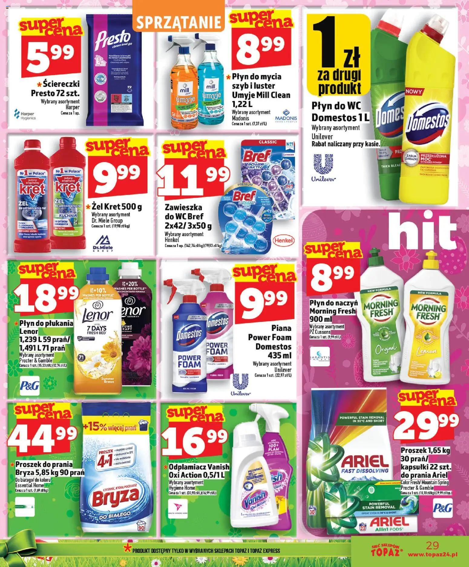 Topaz gazetka - MAZ od 26.03.2026 | Strona: 29 | Produkty: Domestos, Płyn do płukania Lenor, Proszek do prania, Odplamiacz
