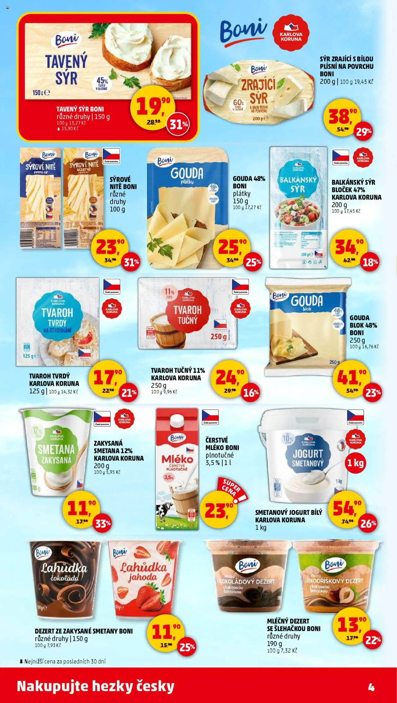 Penny Market leták - Čtvrtečník od 18.09.2025 | Strana: 4 | Produkty: Mléko, Čokoláda, Tvaroh, Tvrdý tvaroh