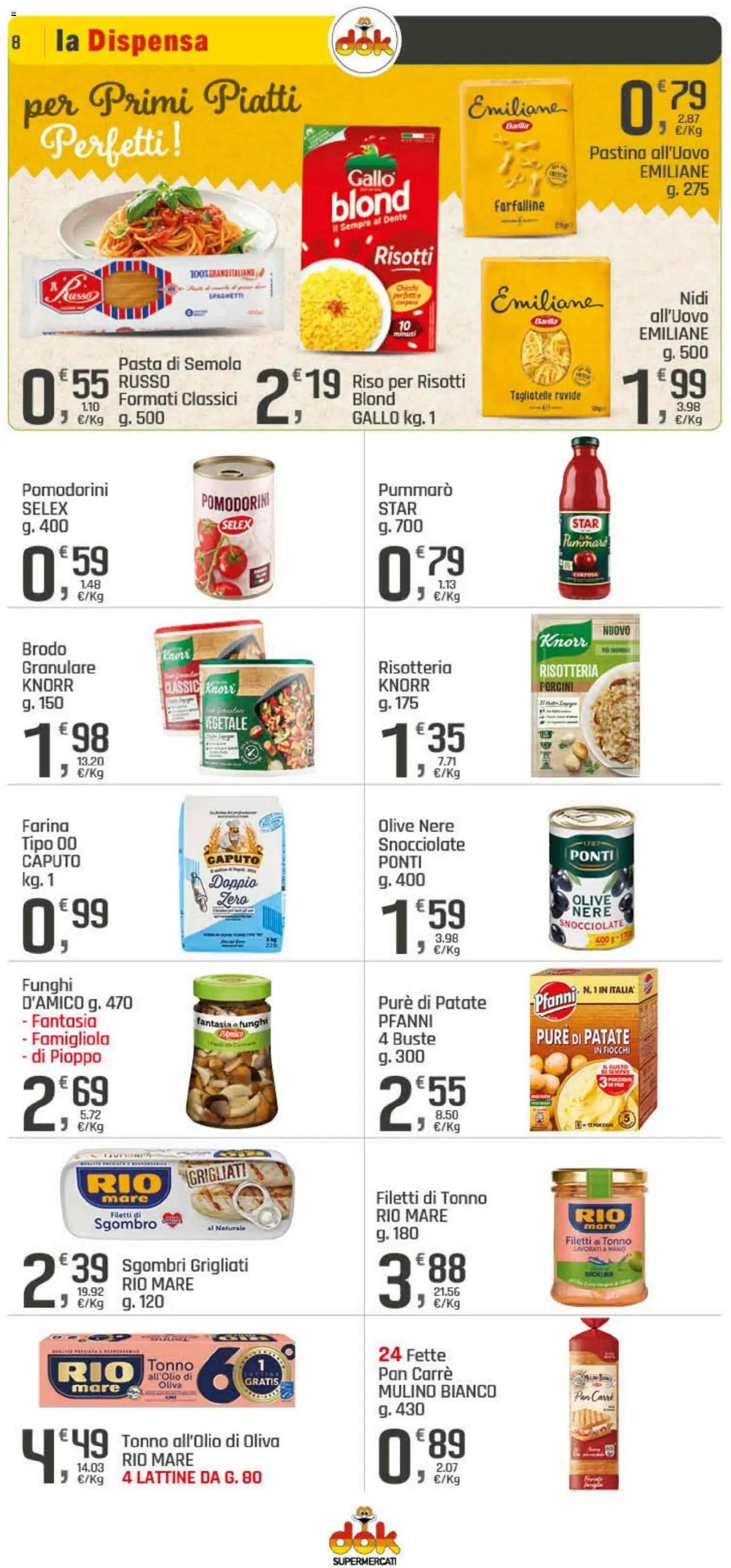 Volantino DOK del 23.10.2025 | Pagina: 8 | Prodotti: Pomodorini, Fiocchi, Pasta, Sgombro