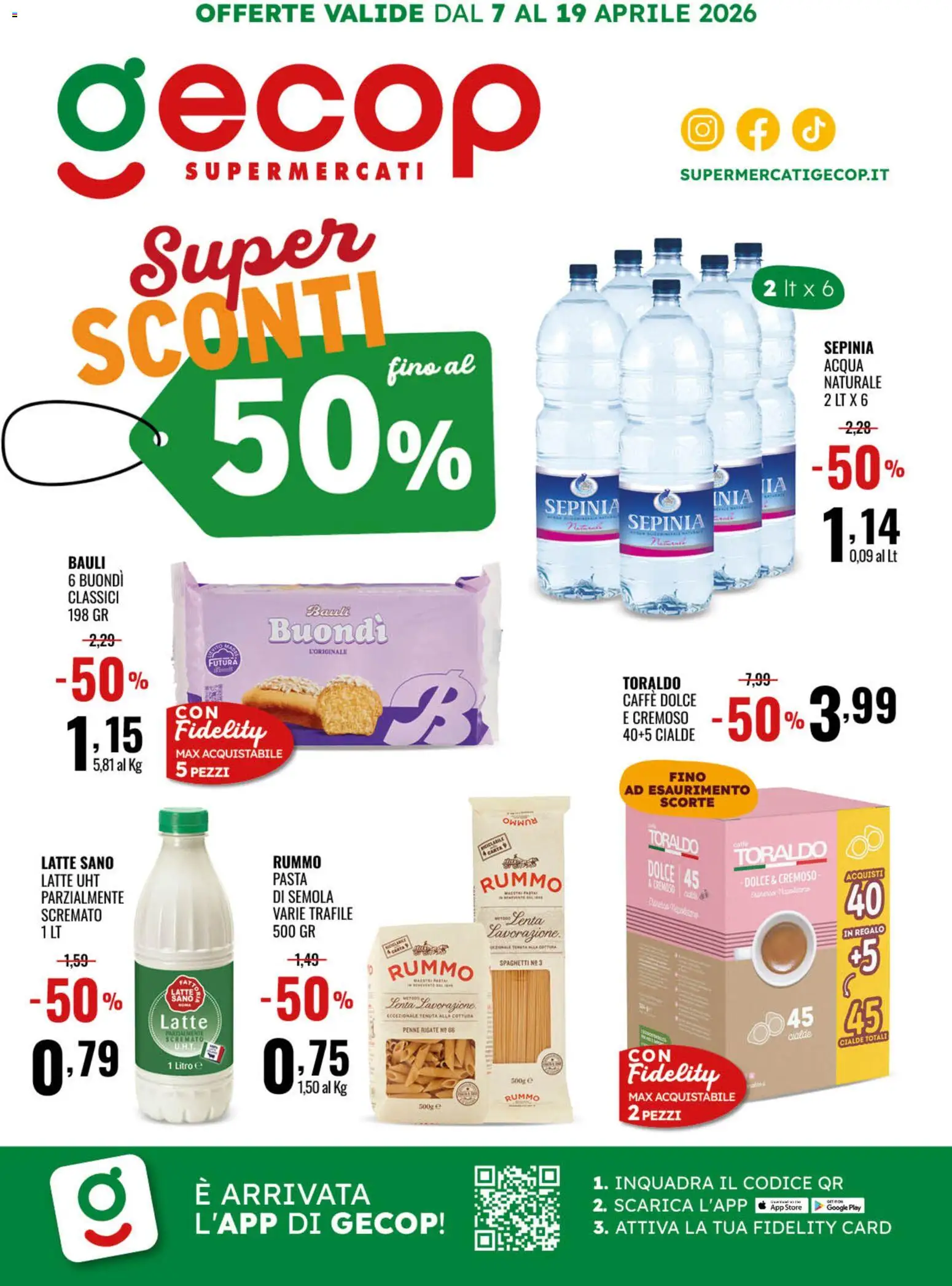 Volantino GECOP del 07.04.2026 | Pagina: 1 | Prodotti: Acqua, Latte, Acqua naturale, Penne