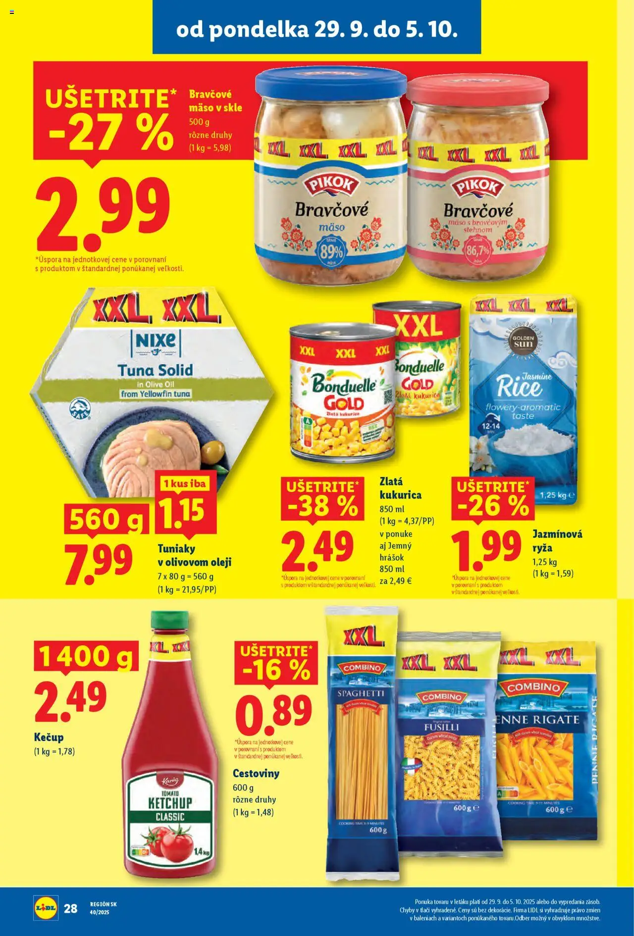 Nové Lidl akcie – leták je platný od 29.09.2025 | Strana: 38 | Produkty: Fusilli, Cestoviny, Kečup, Kukurica