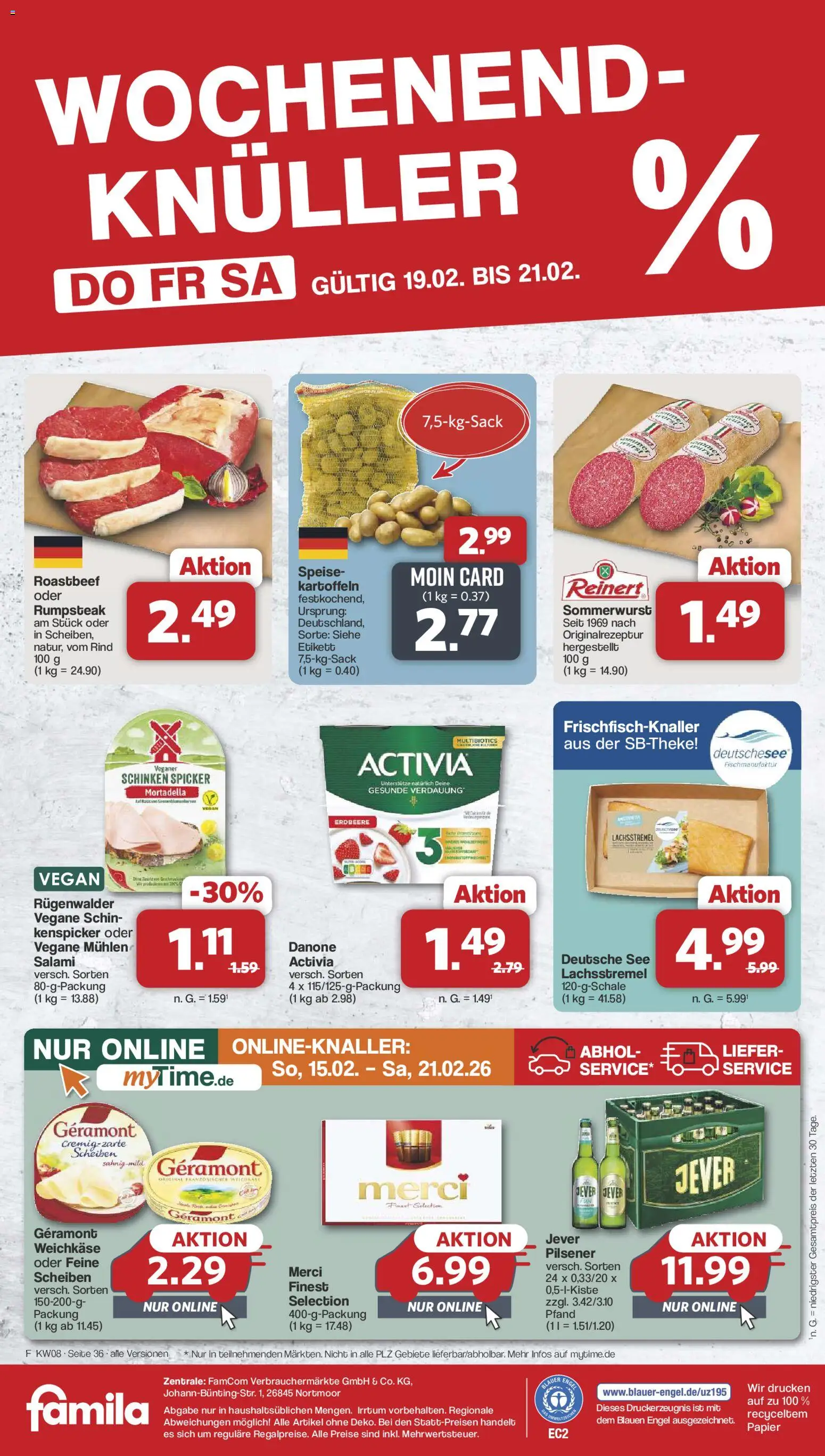 Famila Nordwest Prospekt 	 – gültig ab 16.02.2026 | Seite: 38 | Produkte: Rumpsteak, Kartoffeln, Jever, Schinken