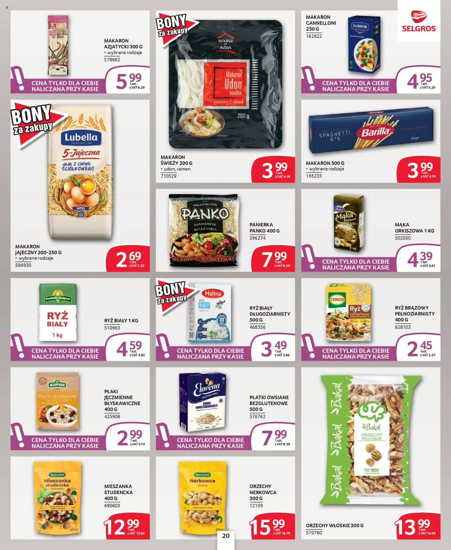 Selgros cash&carry - Oferta dla profesjonalistów od 09.04.2026 | Strona: 20 | Produkty: Płatki owsiane, Płatki owsiane błyskawiczne, Orzechy włoskie, Ryż