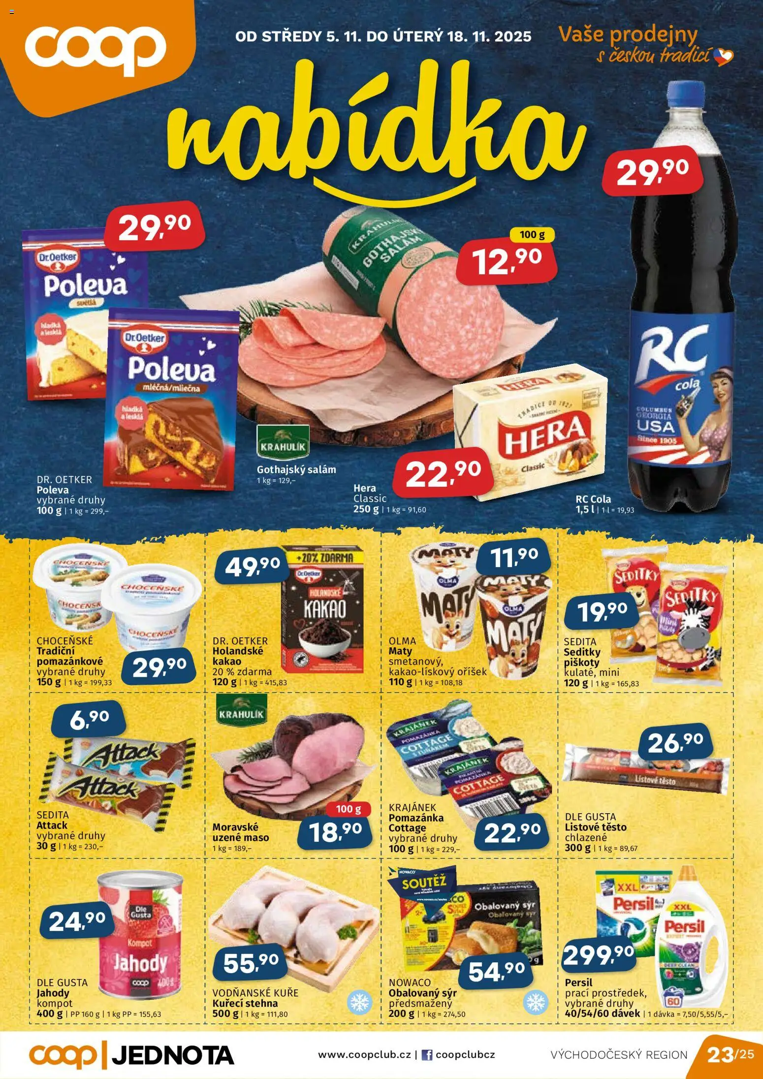 Coop leták - Východočeský region od 05.11.2025 | Strana: 1 | Produkty: Kompot, Gothajský salám, Maso, Cola
